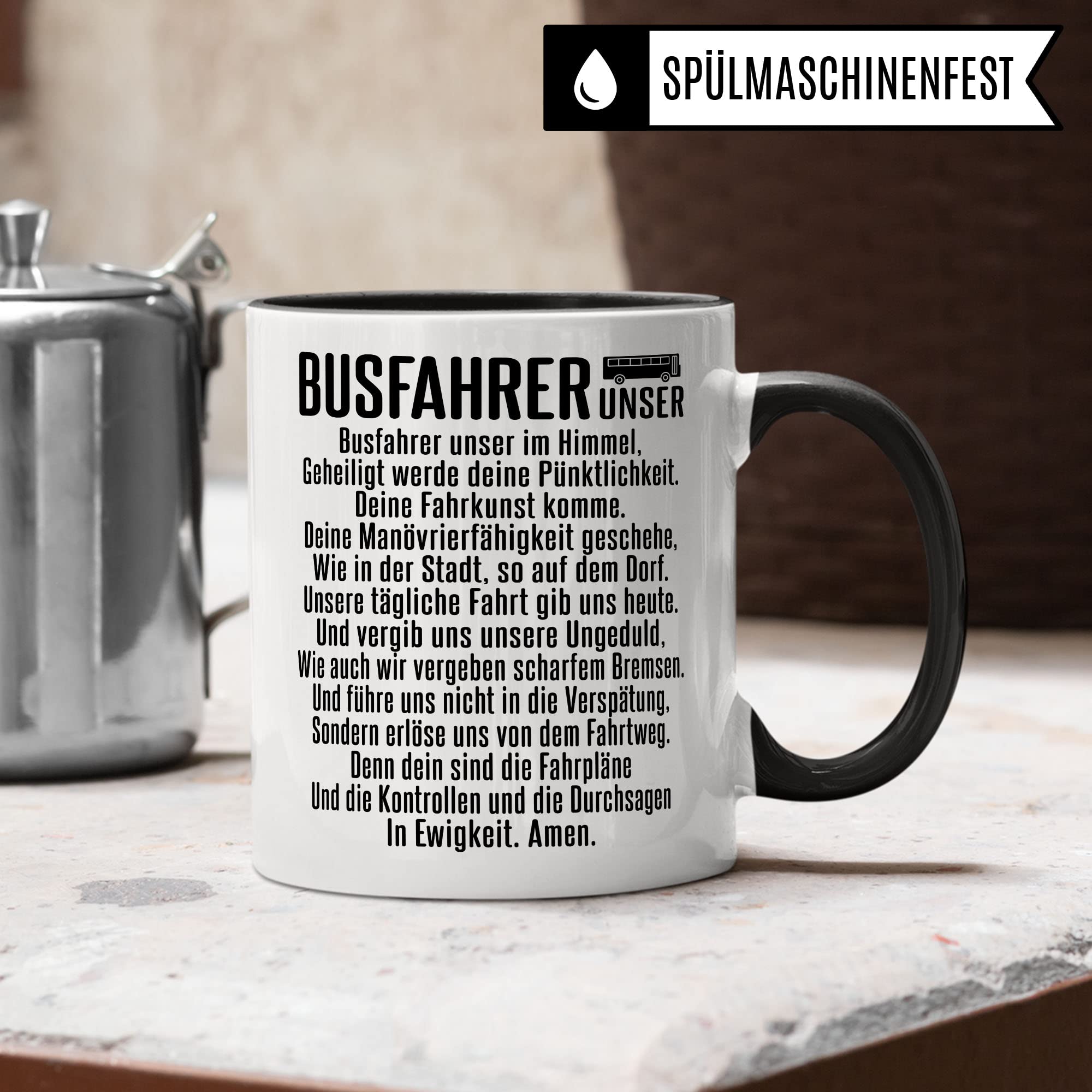 Busfahrer Tasse, Kollegen Geschenk, Kaffeetasse Humor Witz Geschenk für Bus Fahrer, Buschauffeur Becher, Autobusfahrer Geschenkidee, Kaffeebecher für Männer, VaterUnser