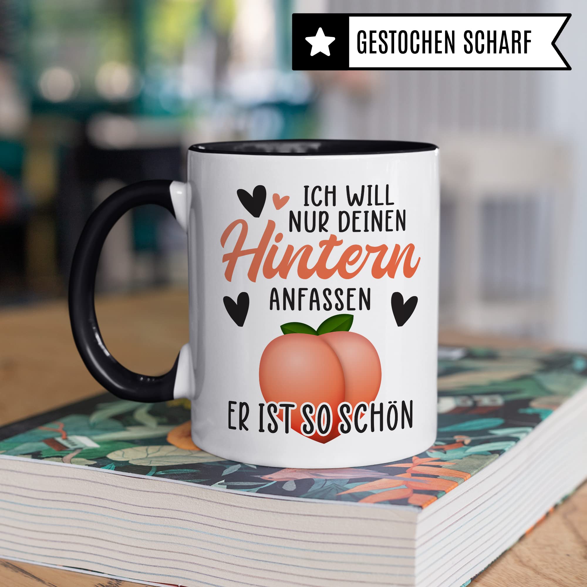 Hintern Tasse Freundin Geschenk Kaffeetasse Freund Popo Kaffee-Becher lustiges Geschenk Beziehung Geschenkidee Humor Ich will deinen Hintern anfassen Spruch Zeichnung