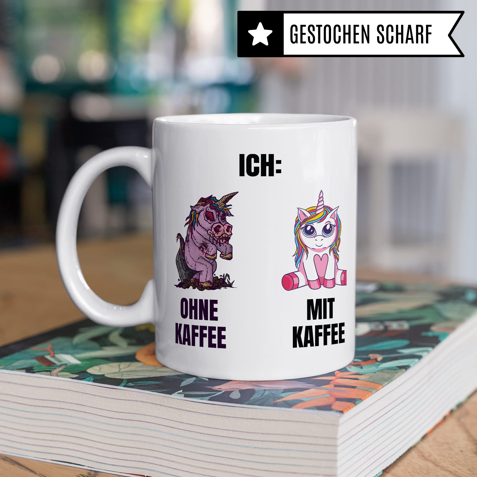 Einhorn Tasse Geschenk Kaffeetasse mit Spruch lustig Ohne Kaffee mit Kaffee, Geschenk-Idee Kaffeeliebhaber Kaffeetrinker Kaffee-Becher Humor Witztasse