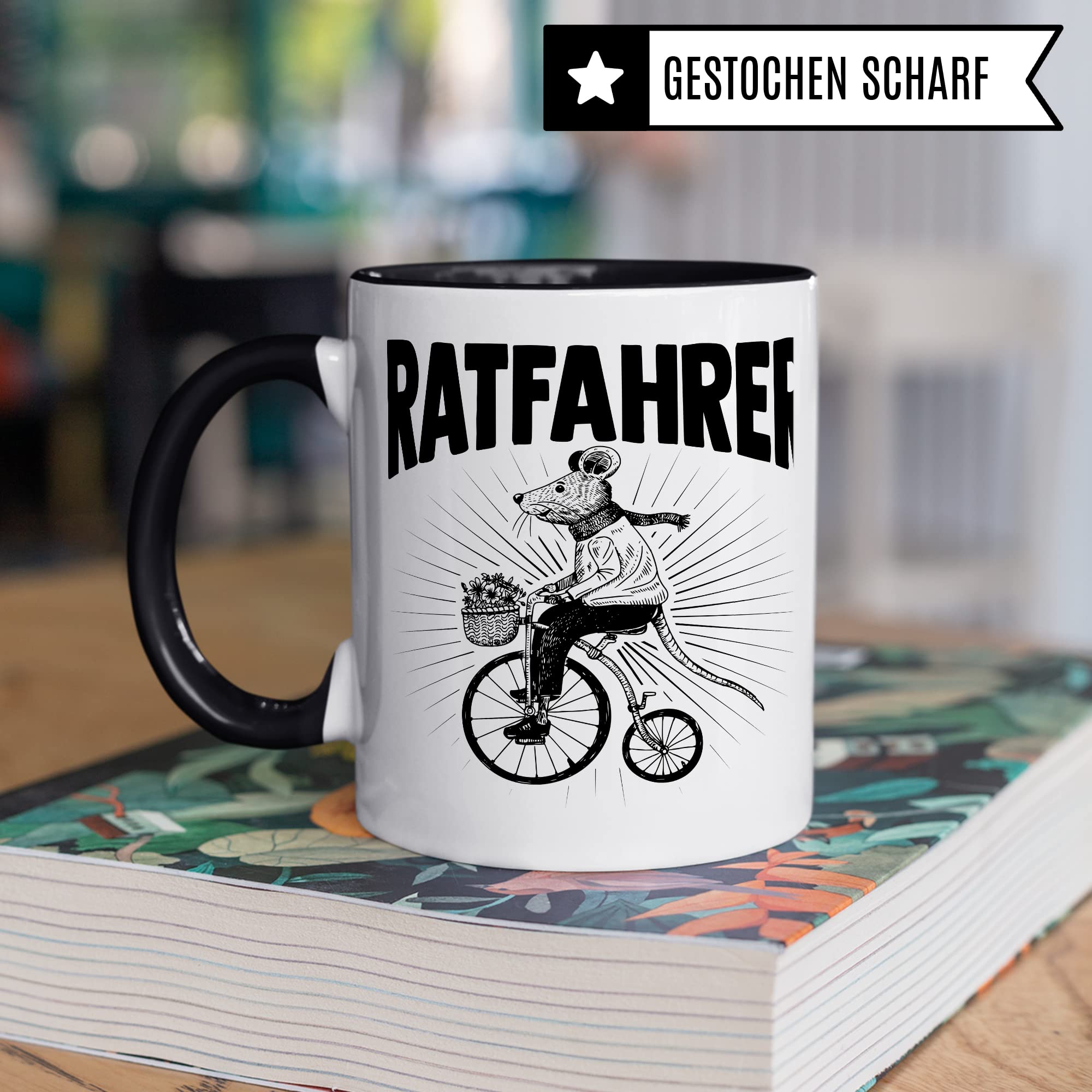 Ratfahrer Tasse Fahrrad Kaffeetasse Ratte Kaffee-becher Fahrradliebe Bike lustig Geschenk Fahrradfahren Geschenkidee Motiv Biker