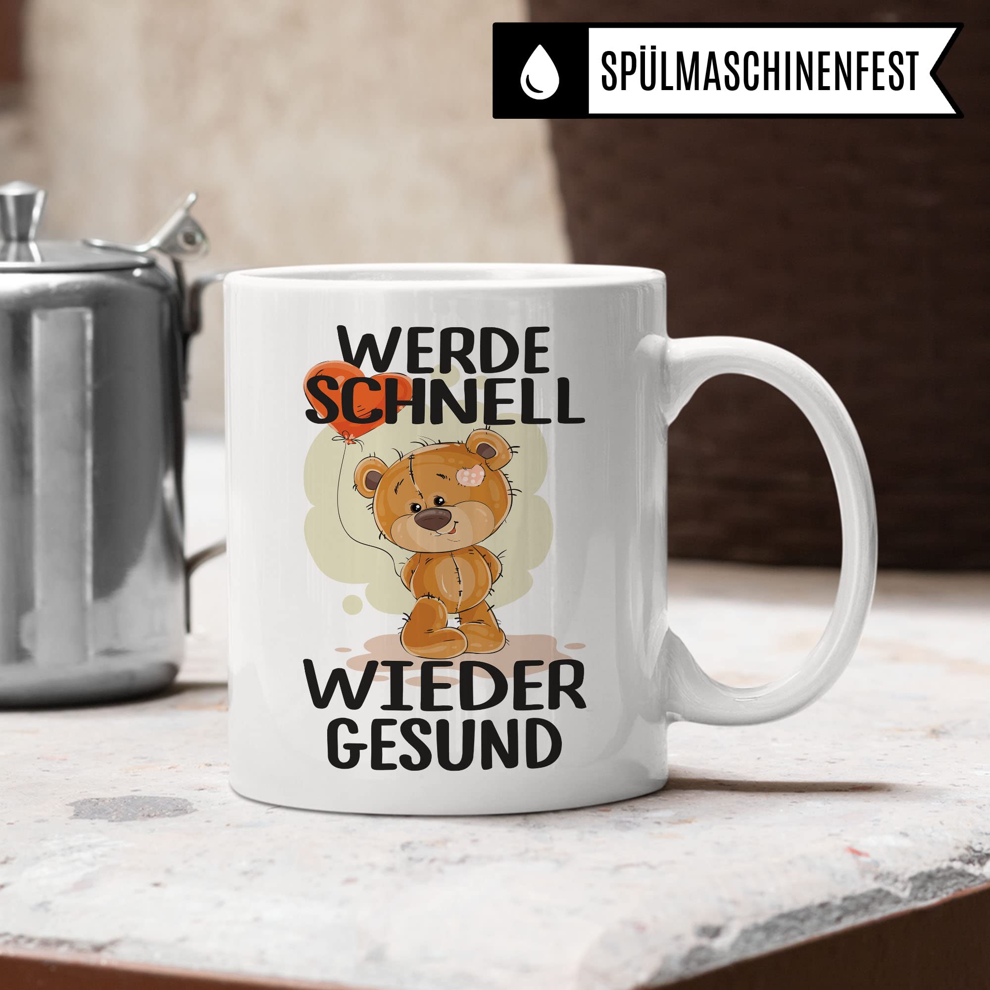 Gute Besserung Tasse, Werde schnell wieder gesund, Geschenk Krankheit Bruch Verletzung Krankenhaus-Aufenthalt, schöner Spruch Geschenkidee Kaffee-Becher Kaffeetasse