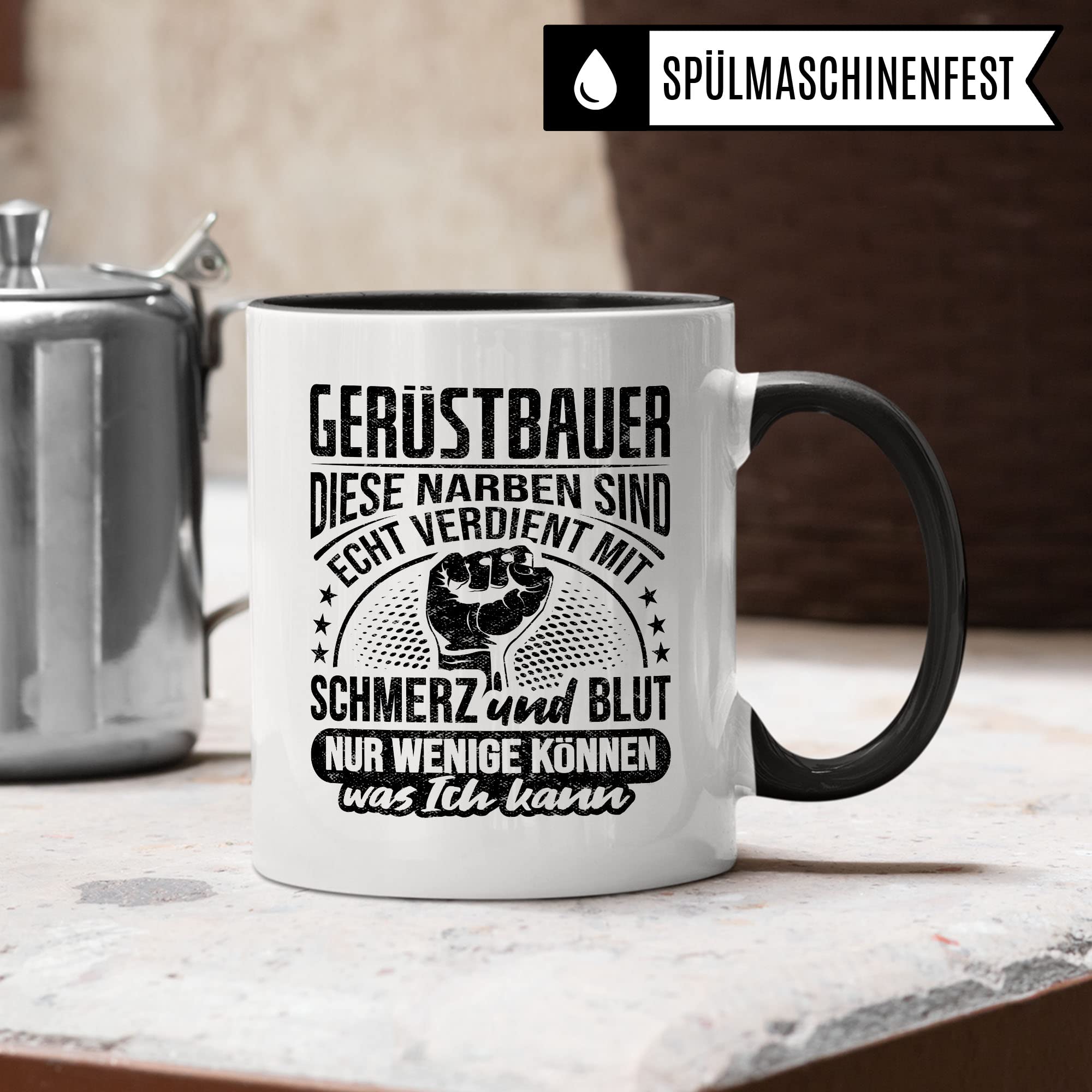 Gerüstbauer Tasse Geschenkidee Gerüstbau Kaffeetasse Humor Witz Geschenk für Bauarbeiter Kaffeebecher Bau Becher