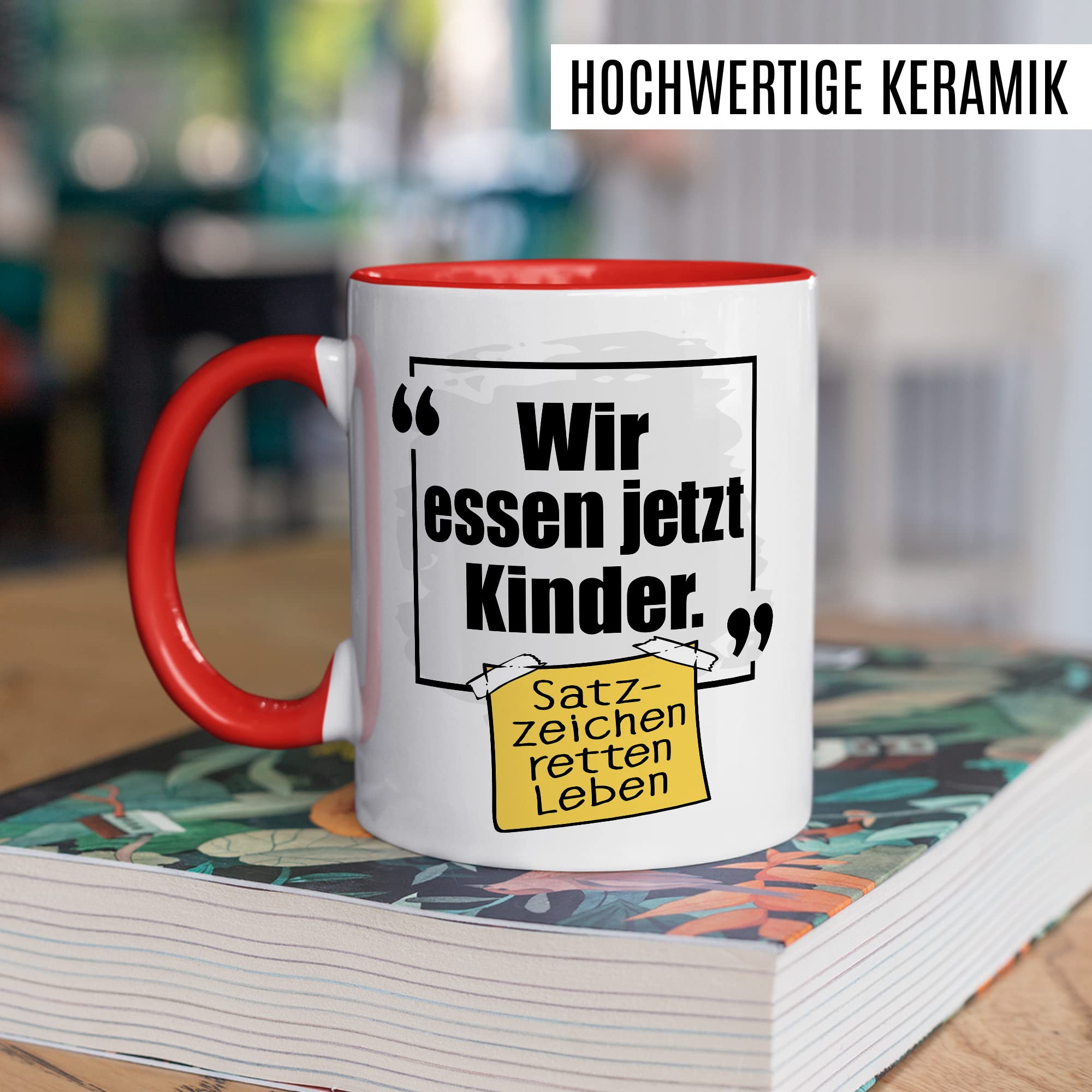 Lustige Tasse mit Spruch Kaffeetasse Grammatik Witz lustig Kaffee-Becher Zeichensetzung rettet Leben wir essen jetzt Kinder Interpunktion Deutsch