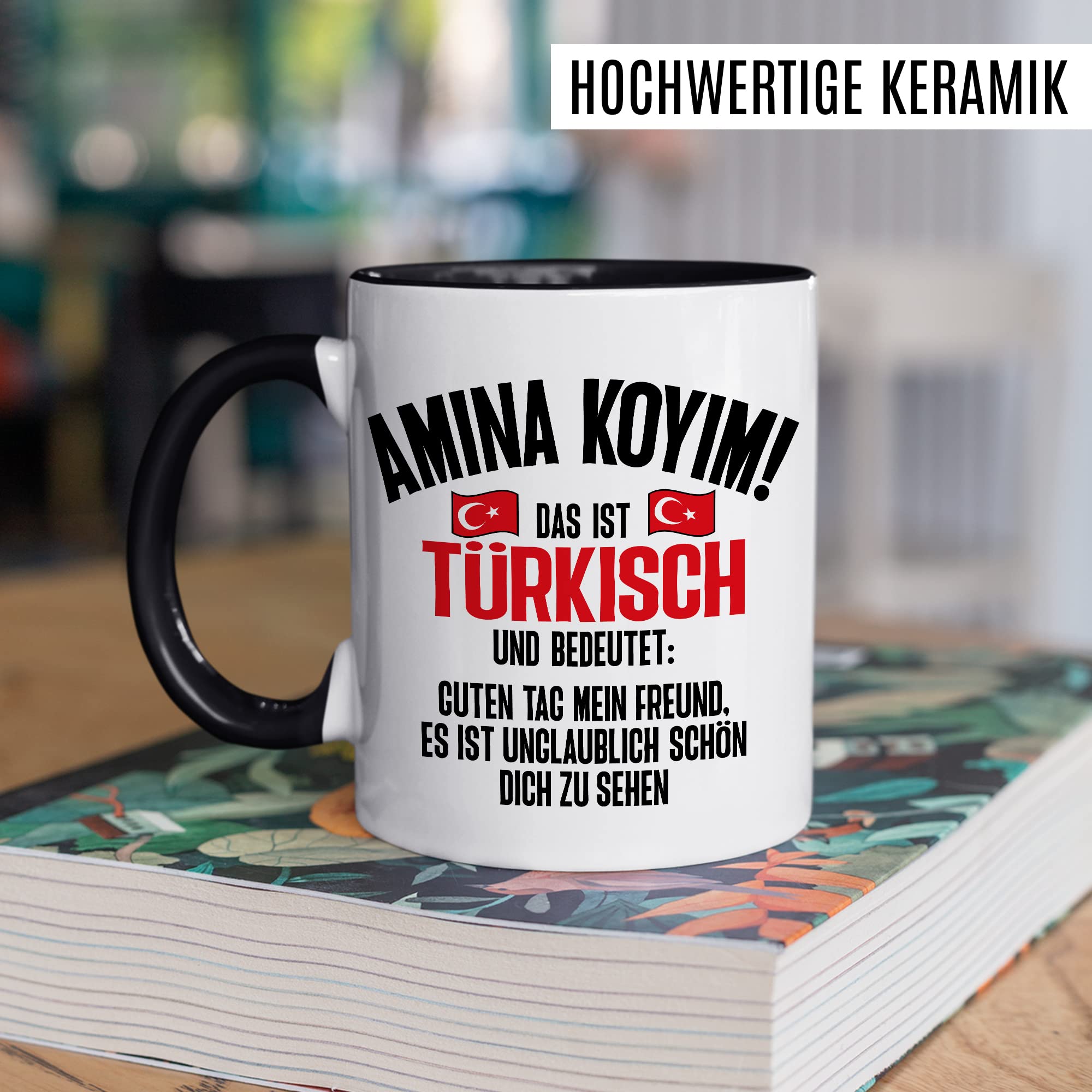 Amina Koyim Tasse lustige Kaffeetasse mit Spruch türkisch Kaffee-Becher Türken Witz Amina Koyim Geschenkidee Türke Türkin Geschenk Türkei türkisch Sarkasmus Schimpfwort Beleidigung Sprache