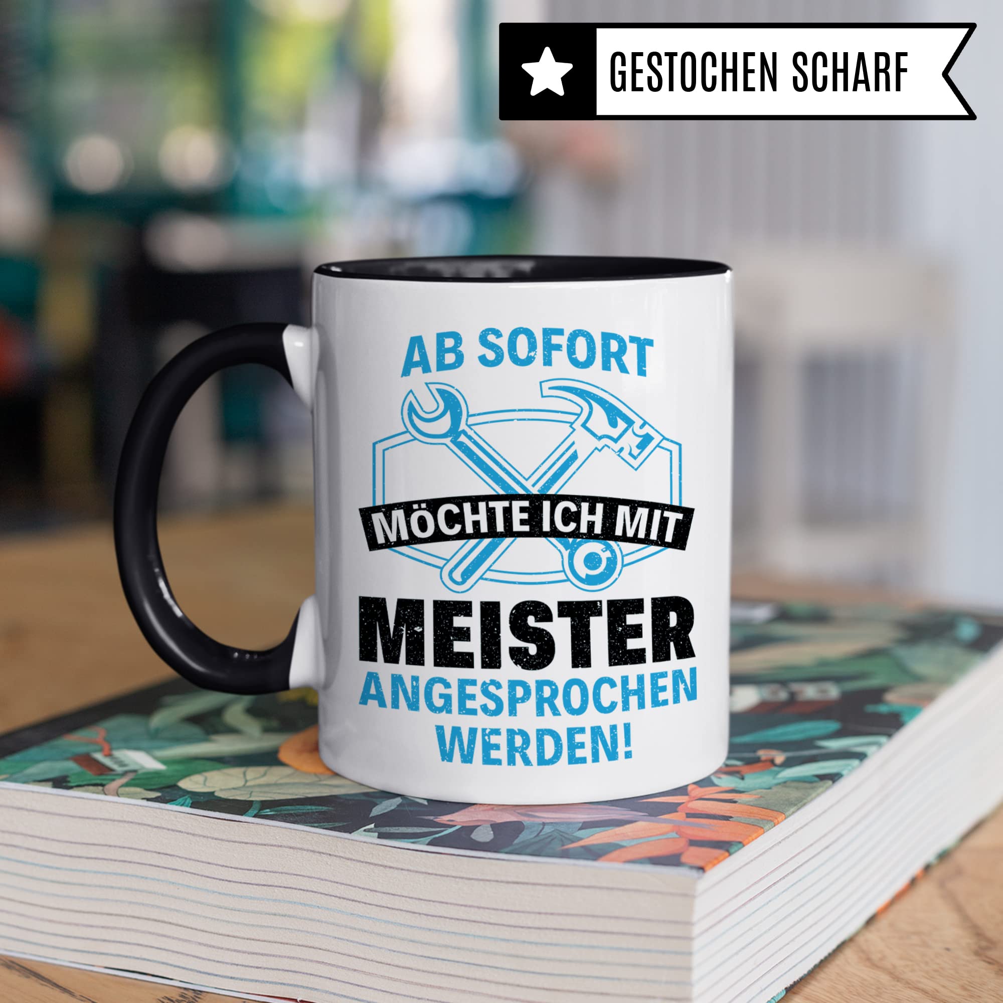 Meister Tasse Geschenk zur Meisterprüfung Industriemeister Geschenk Kfz Meister Kaffeebecher Kaffeetasse Humor Witz Geschenkidee für Meisterlehre Handwerksmeister Becher