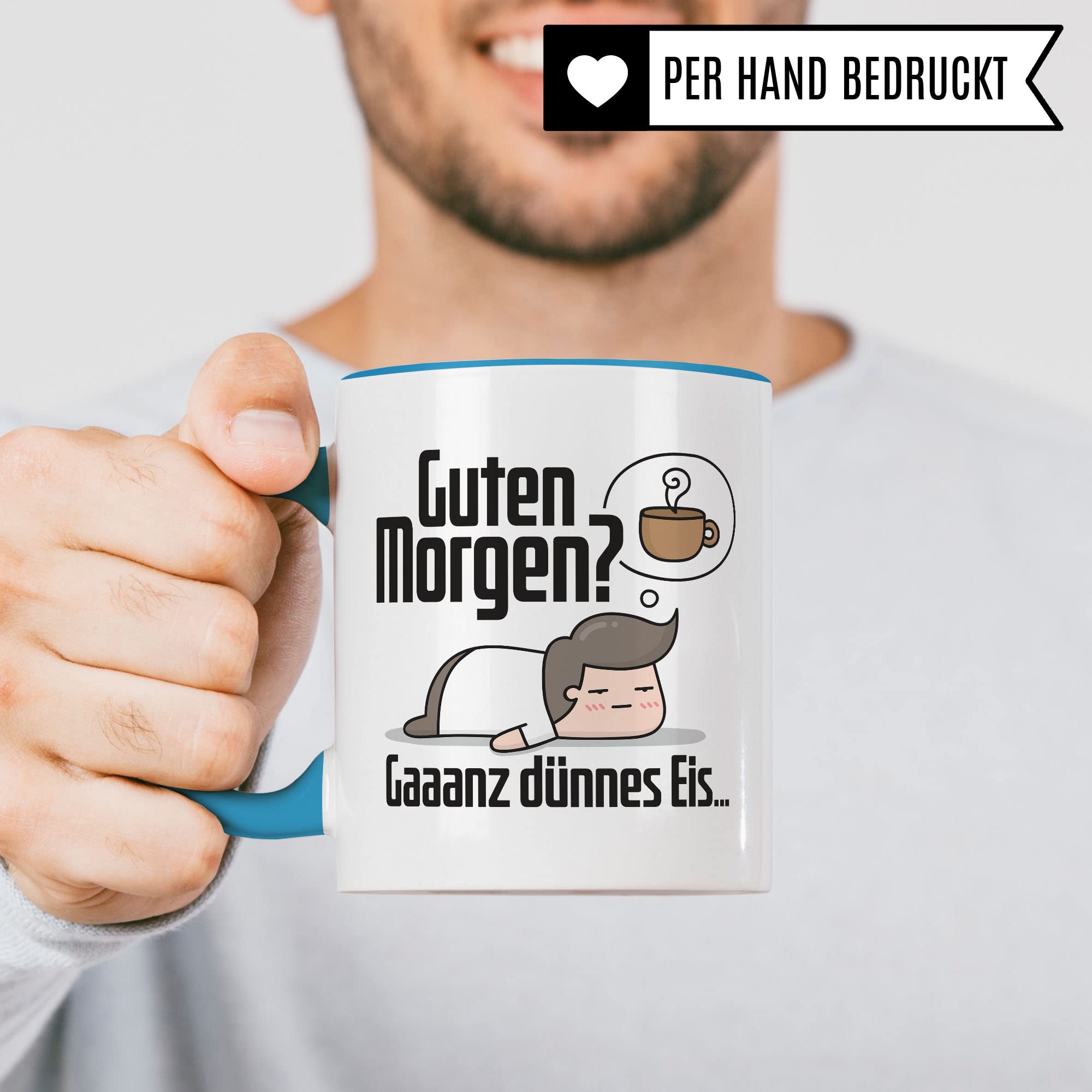 Tasse sarkastischer Spruch, Guten Morgen? Gaaanz dünnes Eis… lustige Geschenkidee Kaffeetasse mit Spruch fürs Büro, Geschenk Kollegen Freund Freundin Müde Morgenmuffel Kaffee-Becher