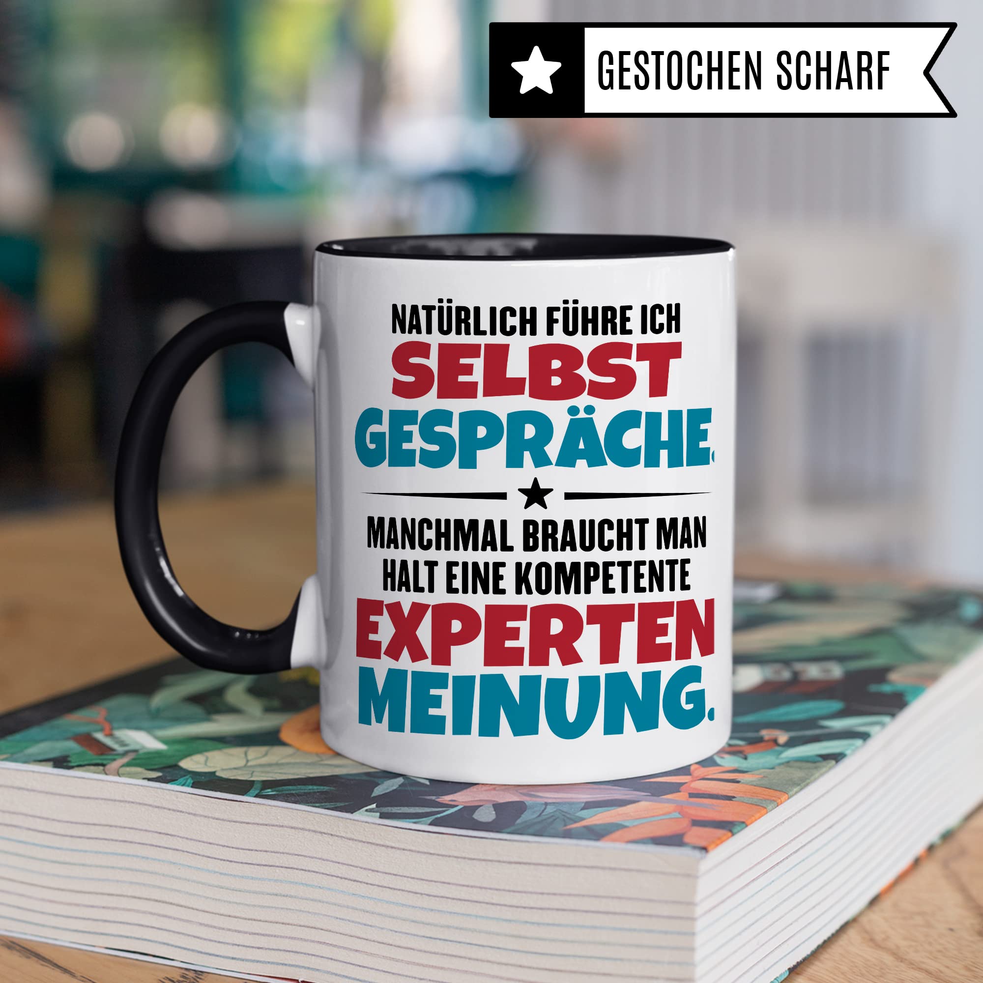 Lustige Tasse mit Spruch Kaffeetasse fürs Büro Humor Natürlich führe ich Selbstgespräche Spruch Geschenk Witz Geschenkidee Kaffee-Becher