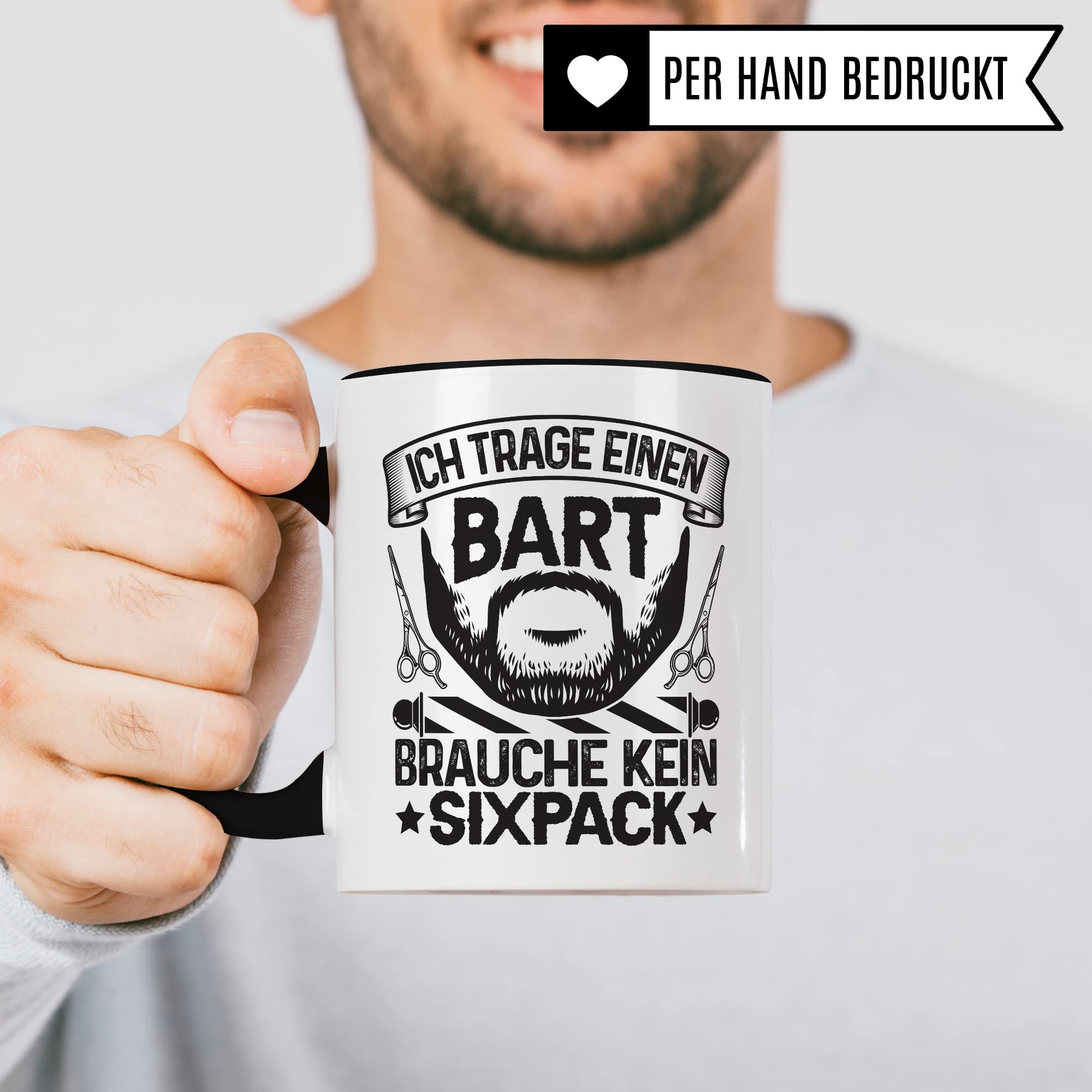 Bartträger Tasse, Ich trage einen Bart - brauche kein Sixpack, Bart Geschenkidee, lustiger Spruch Mann mit Bart, Geschenk Kollegen Freund Kumpel Kaffee-Becher