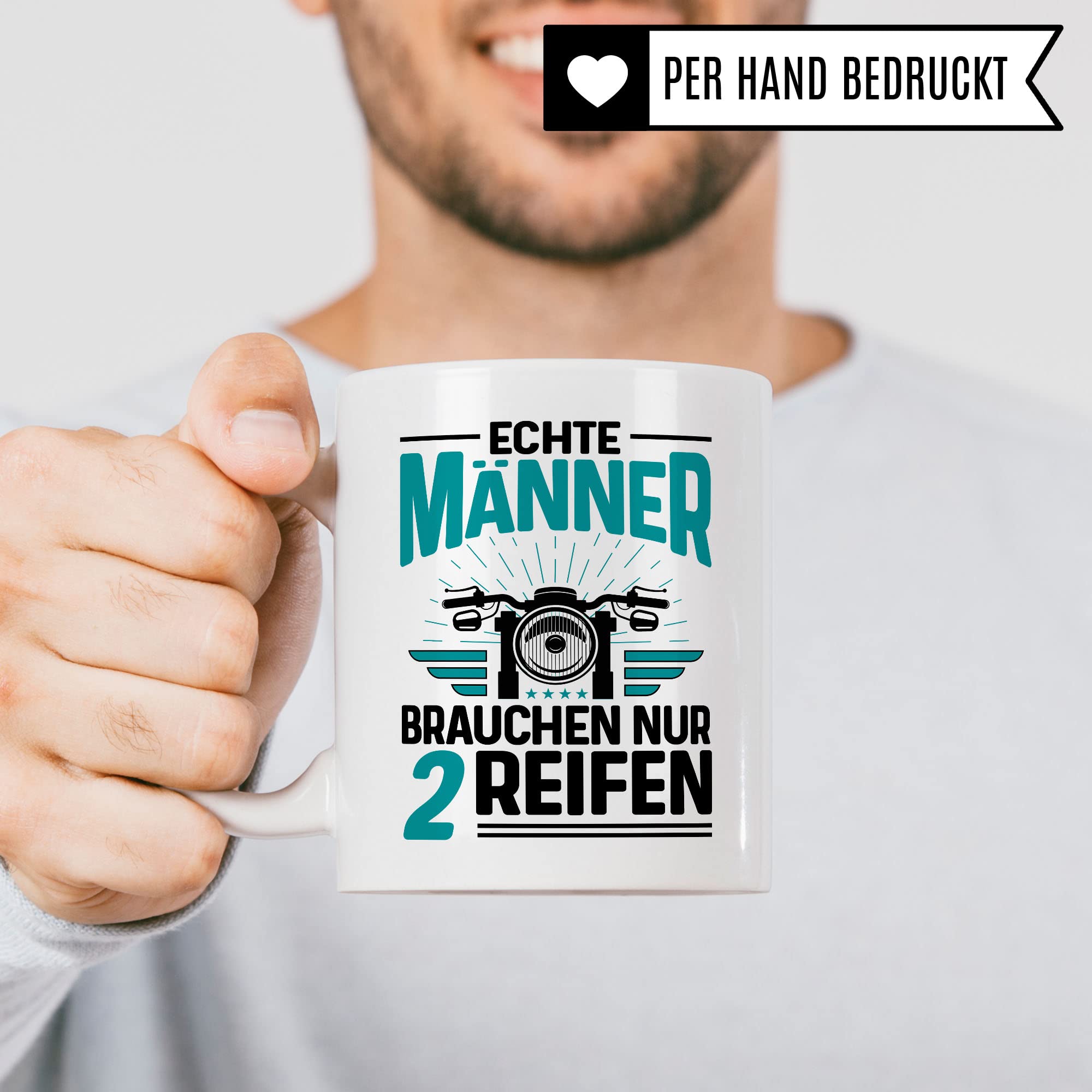 Tasse Motorrad Geschenk-Artikel , Echte Männer brauchen nur 2 Reifen Biker Spruch lustig Motiv Geschenkidee Kaffeetasse Motorradfahrer Männer Kaffee-Becher