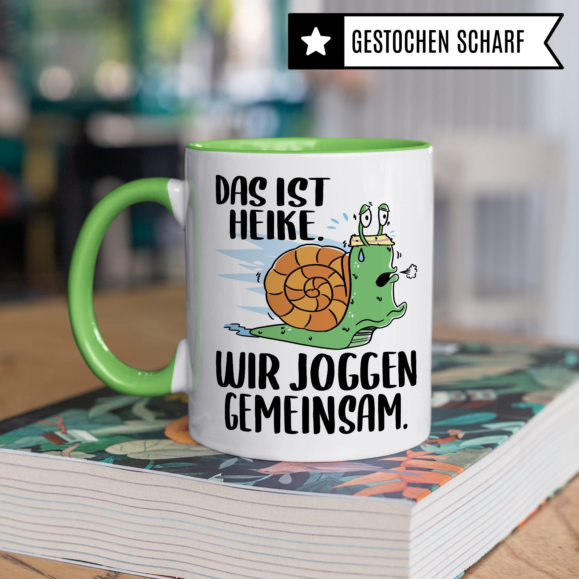 lustige Tasse Humorvolle Kaffeetasse mit Spruch Kaffee-Becher Witz Schnecke Joggen Spruch Geschenk-Idee Das ist Heike