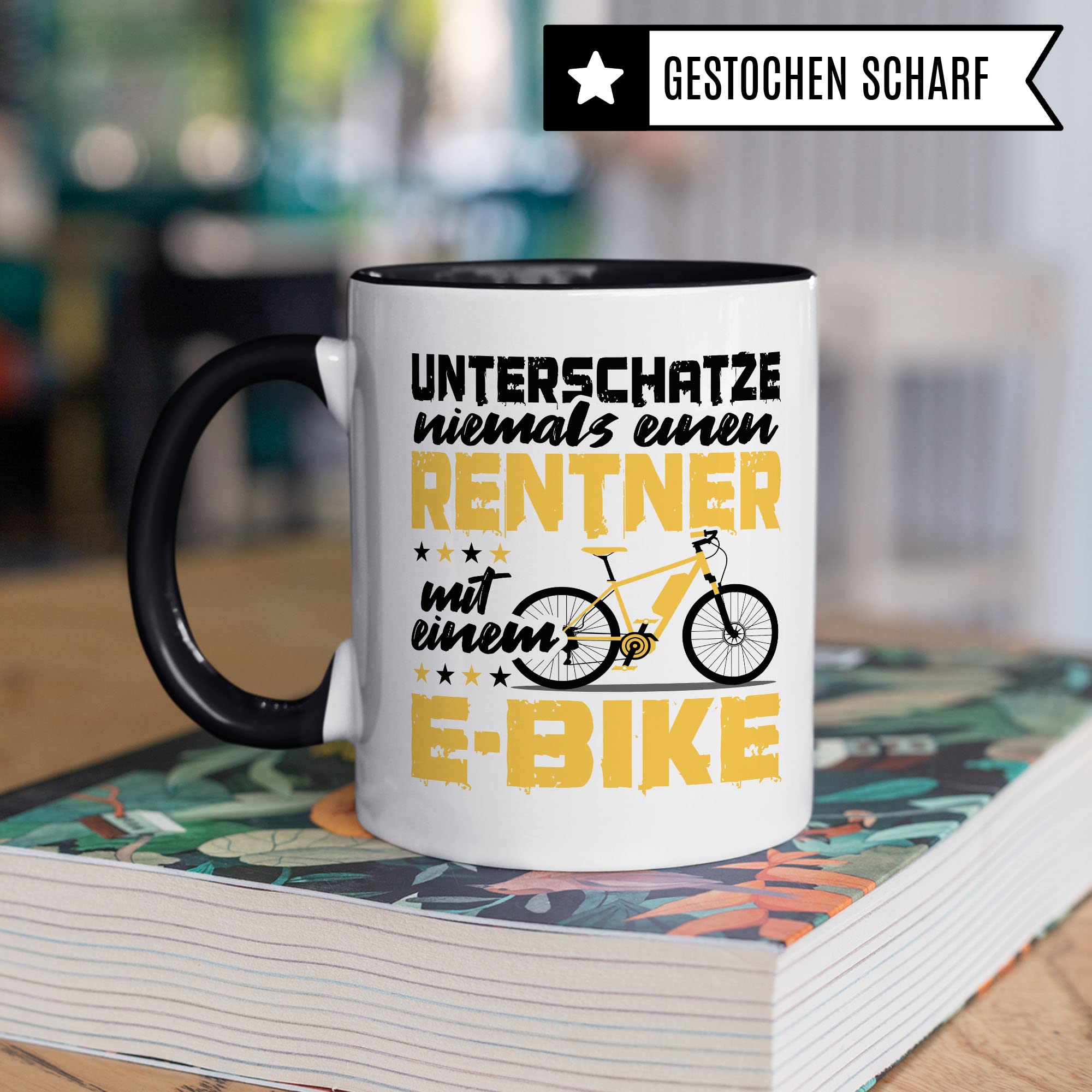 E-Bike Tasse Geschenkidee Fahrrad Kaffeetasse Humor Witz Geschenk für Renter Kaffeebecher Elektrofahrrad Becher