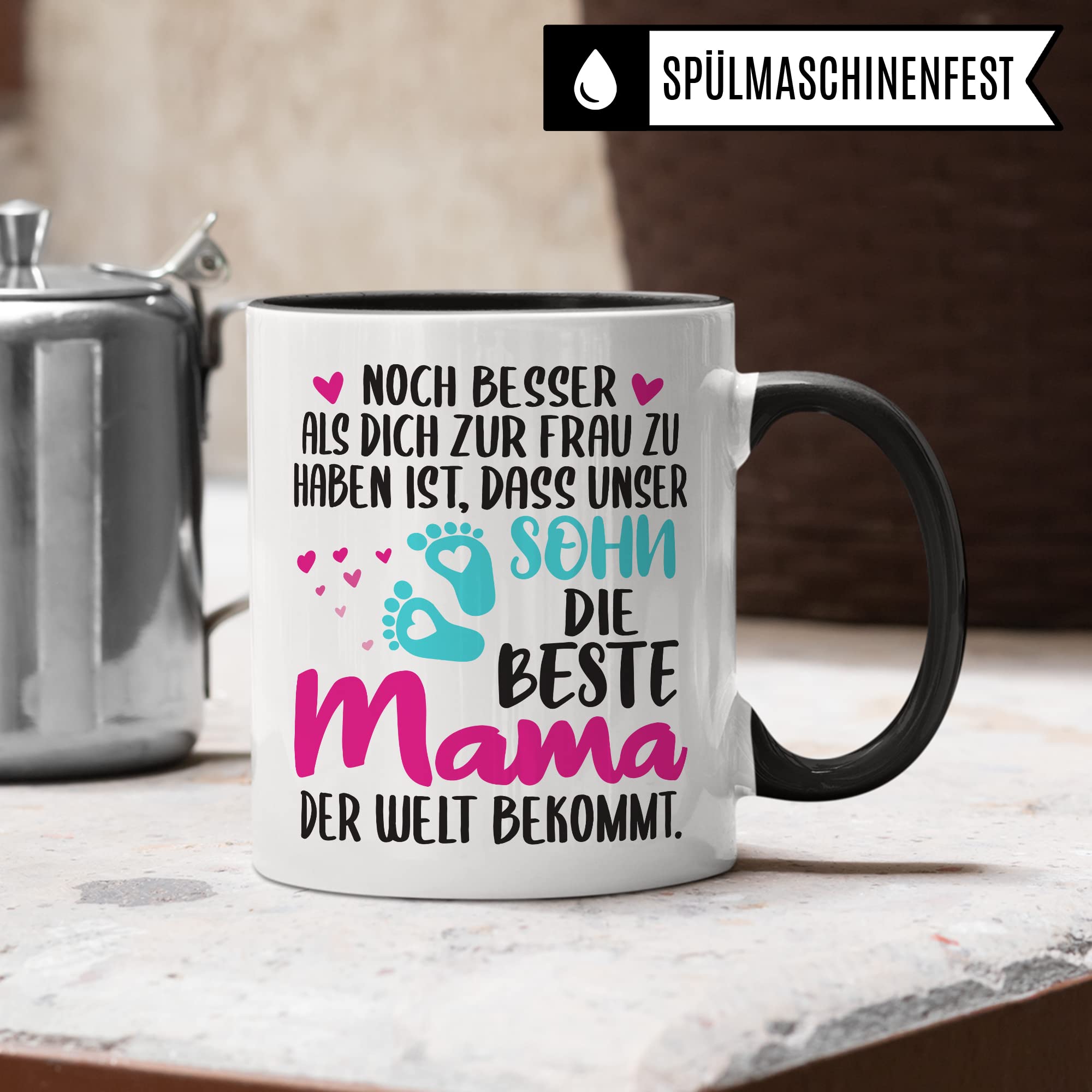 Schwangerschaft Tasse, Noch besser als dich zur Frau zu haben ist, dass unser Sohn die beste Mama der Welt bekommt, Geschenk Schwangere, Geschenkidee werdende Mutter Freundin, Mama 2023 Geschenk