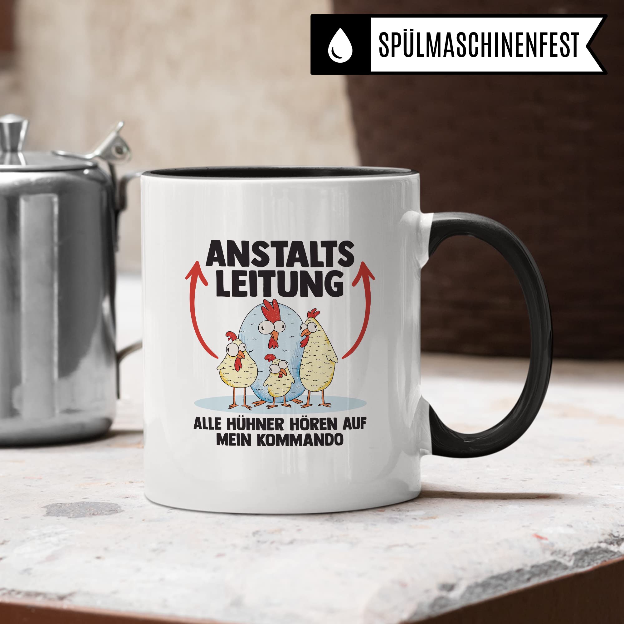 Hühner Tasse Huhn Kaffeetasse Anstaltsleitung Kaffee-Becher Hühnerhalter Geschenk Hühnerbesitzer Geschenkidee Lustig Humor Spruch