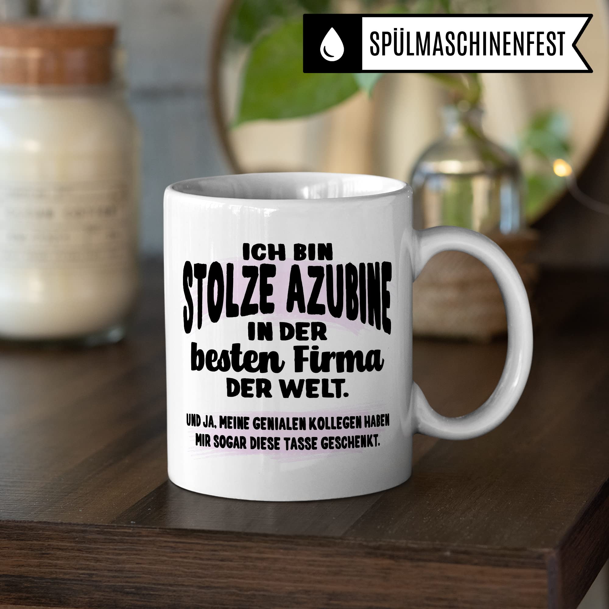 Stolze Azubine Tasse Kaffeetassen Azubine Ausbildung Kaffee-Becher Lehrling Ausbildung Beste Firma Spruch Becher Geschenkidee Azubine-Geschenk Auszubildende lustig Witz Humor