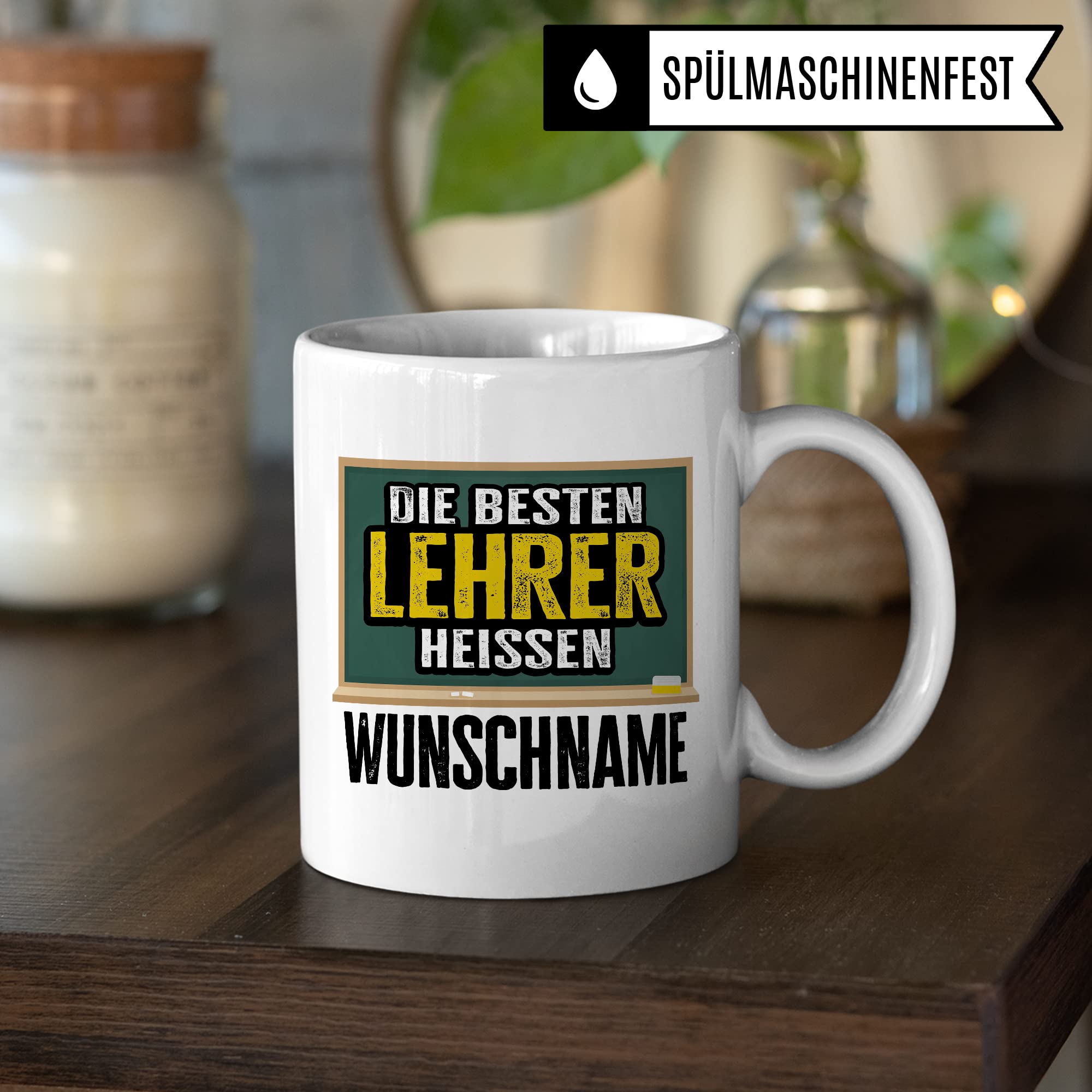 Bester Lehrer Tasse mit Spruch Geschenk Kaffee-Tasse personalisiert mit Namen Kaffee-Becher Lehrer lustig Geschenkidee Lehrerin personalisierbar Abschied Abschiedsgeschenk