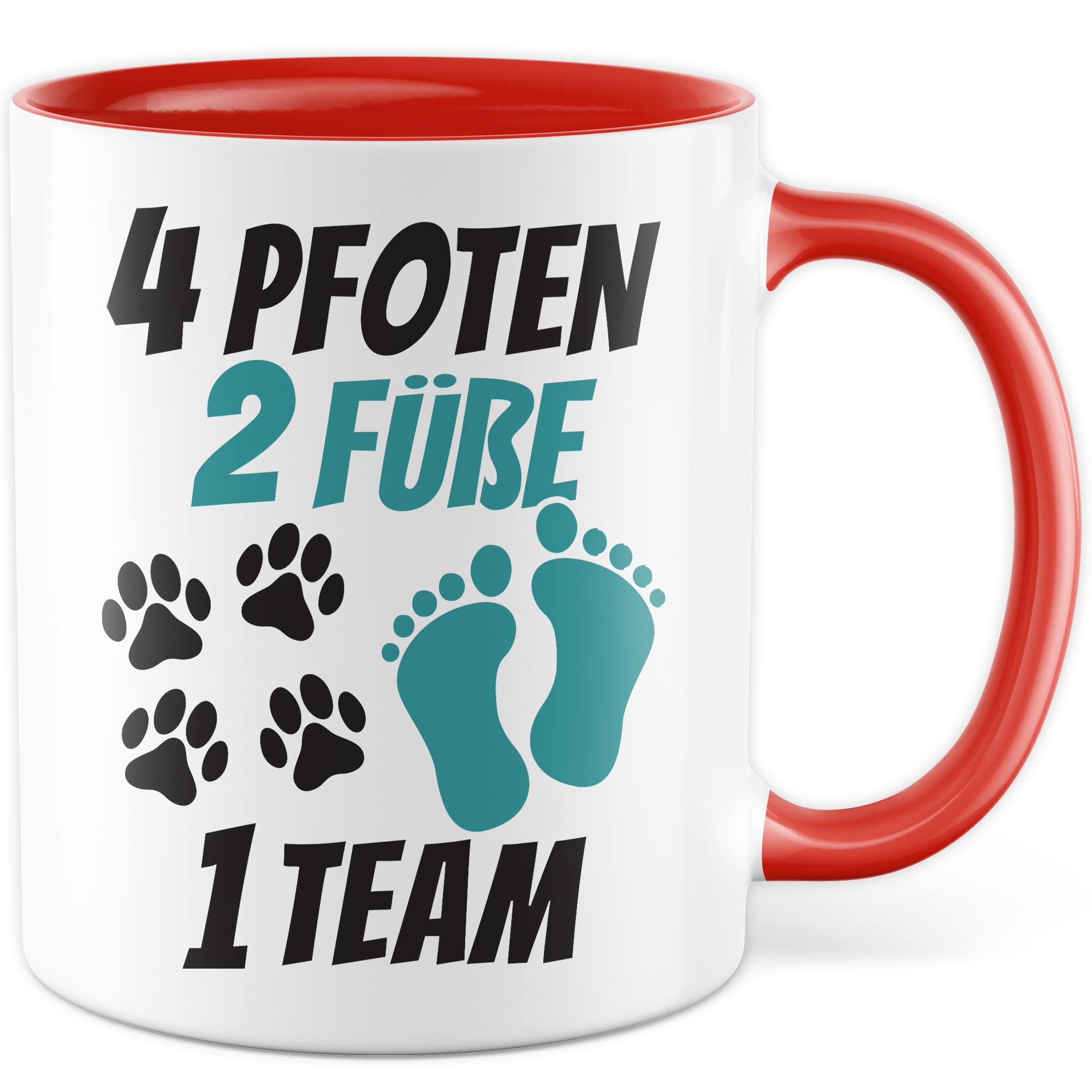 Tasse Hundebesitzer Geschenk, 4 Pfoten 2 Füße 1 Team Geschenkidee Kaffeetasse mit Spruch Hundehalter Hunde-Liebhaber Hund Kaffee-Becher Hand & Pfote Vierbeiner