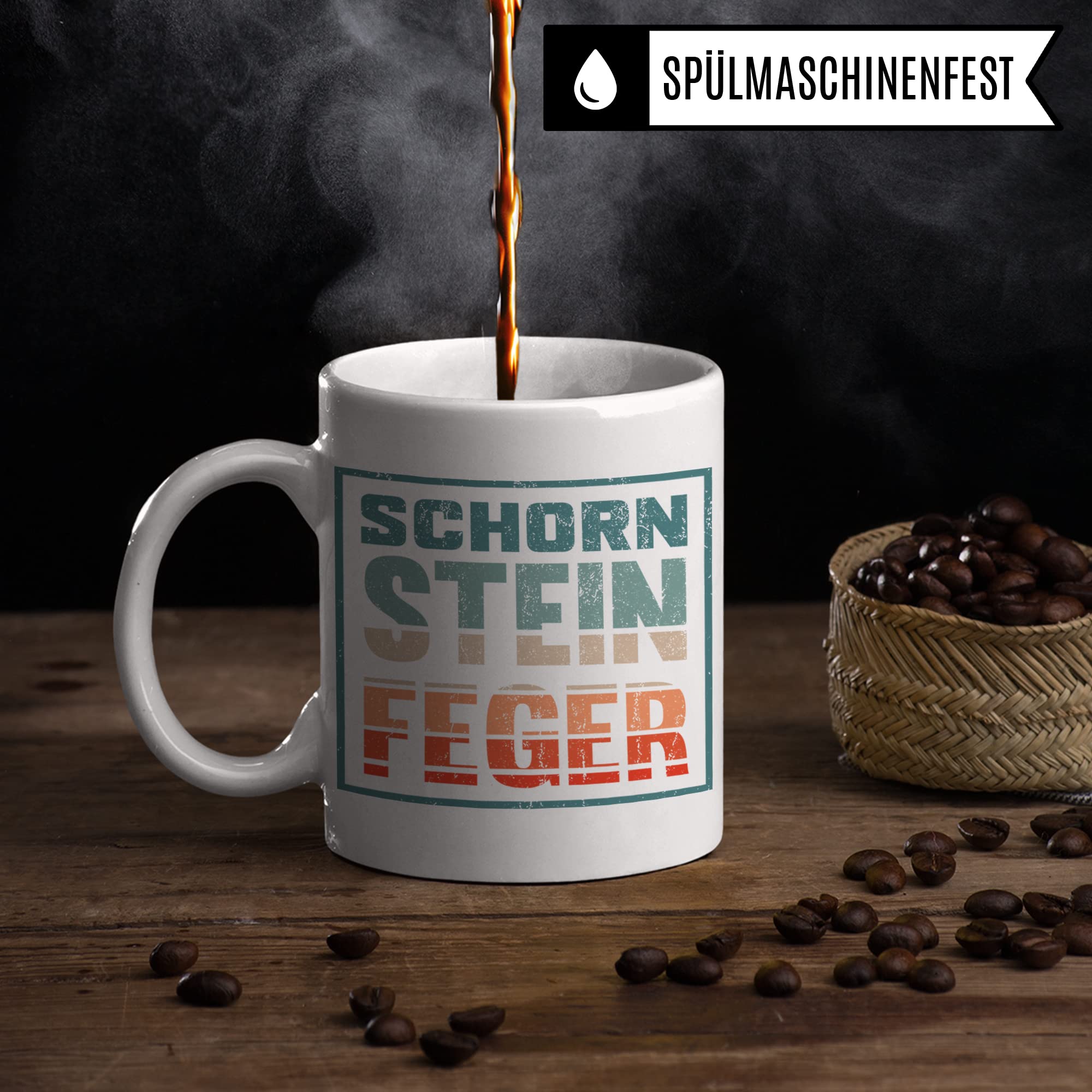 Schornsteinfeger Tasse, Kaminkehrer Geschenk Kaffeebecher mit Spruch Kaminfeger lustig, Kaffeetasse Humor Witz Geschenkidee für Schornsteinfeger Meister Teetasse