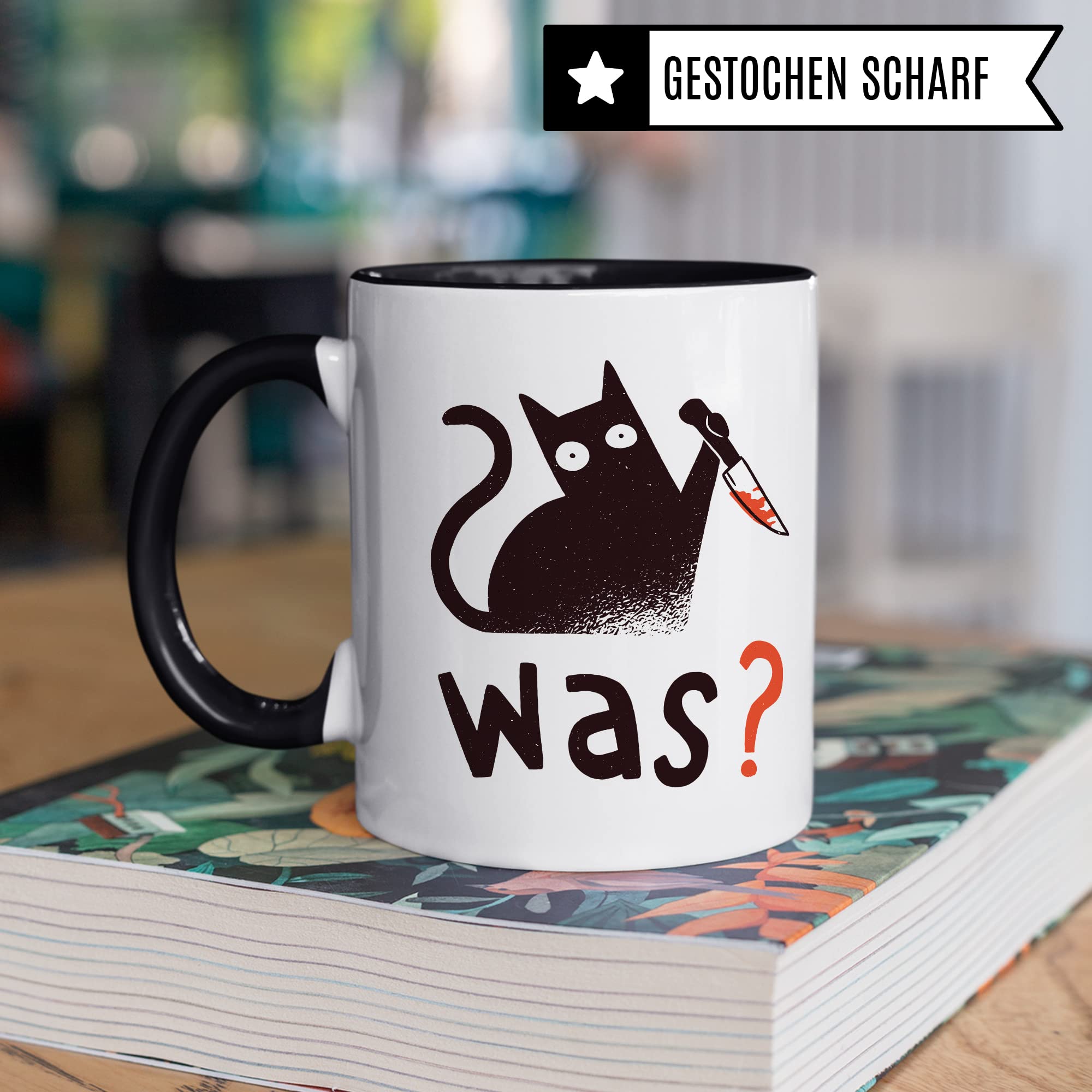 Tasse Katzen-Motiv, schwarzer Humor Geschenk Katzenliebhaber, sarkastisches Katzen-Tasse Motiv, Geschenk Kollegen, lustige Katze Kater Katzenfreund Büro-Tasse Sarkasmus