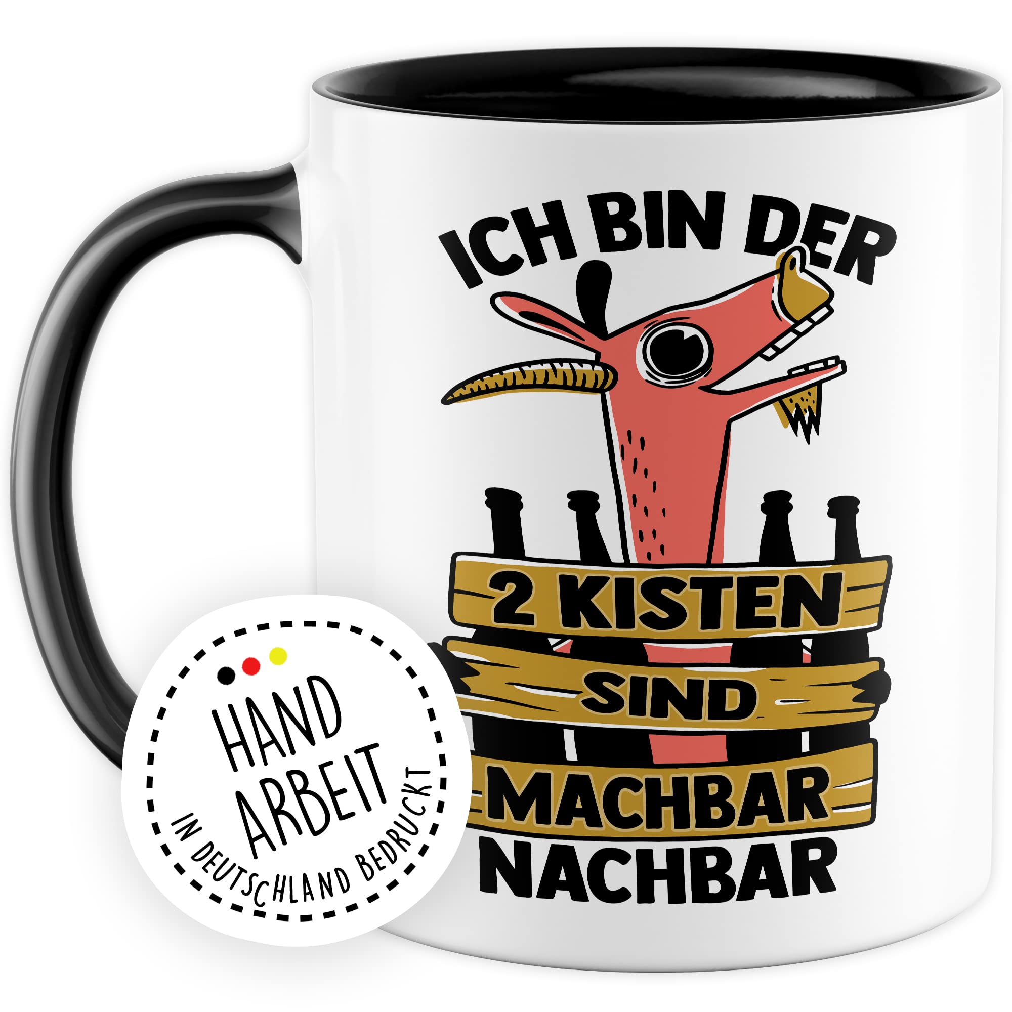 Tasse Nachbar Geschenk lustig, Ich bin der 2 Kisten sind machbar Nachbar Geschenkidee Nachbar Kaffee-Becher Kaffeetasse Tasse mit Spruch lustig Bierkisten Teeasse Nachbarschaft