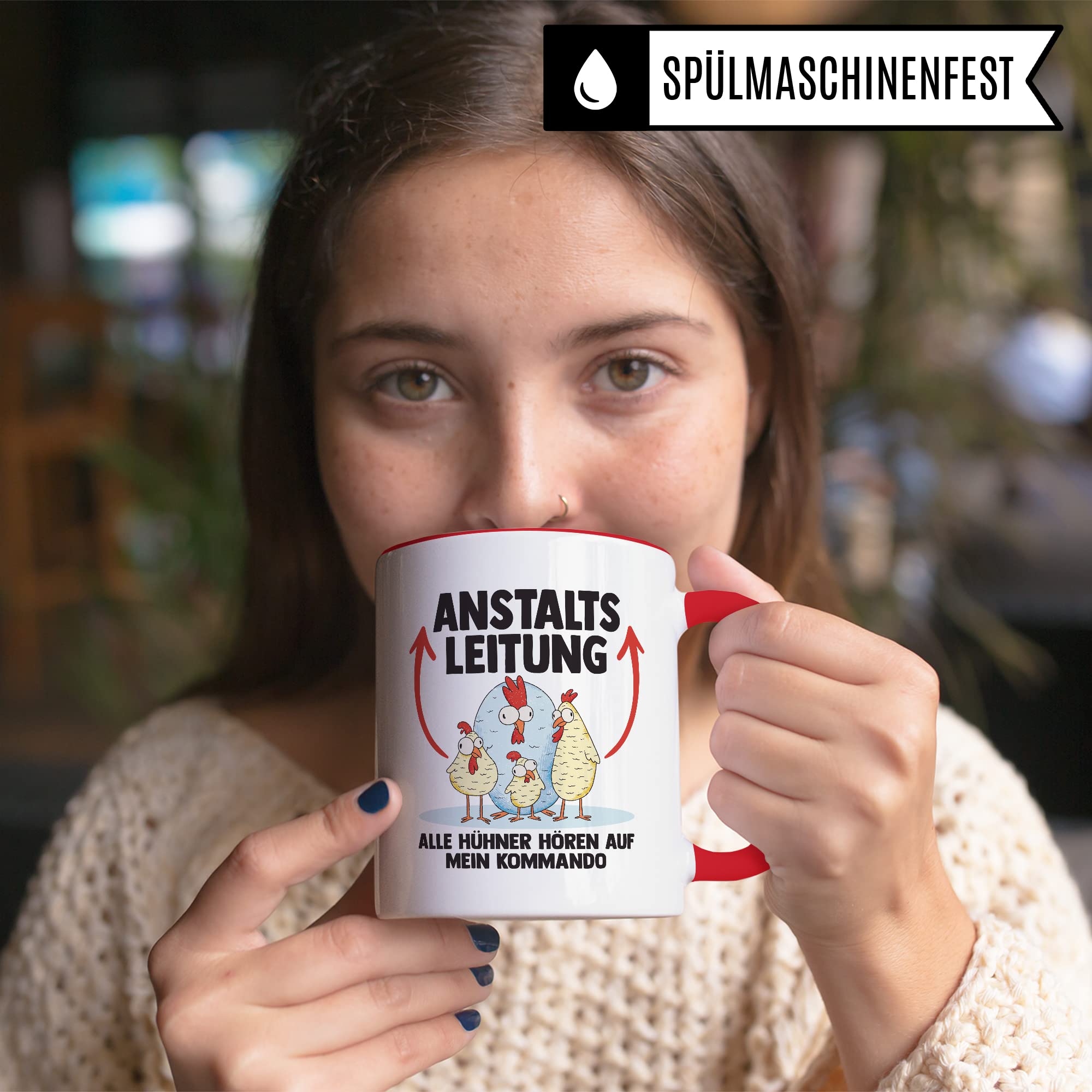 Hühner Tasse Huhn Kaffeetasse Anstaltsleitung Kaffee-Becher Hühnerhalter Geschenk Hühnerbesitzer Geschenkidee Lustig Humor Spruch