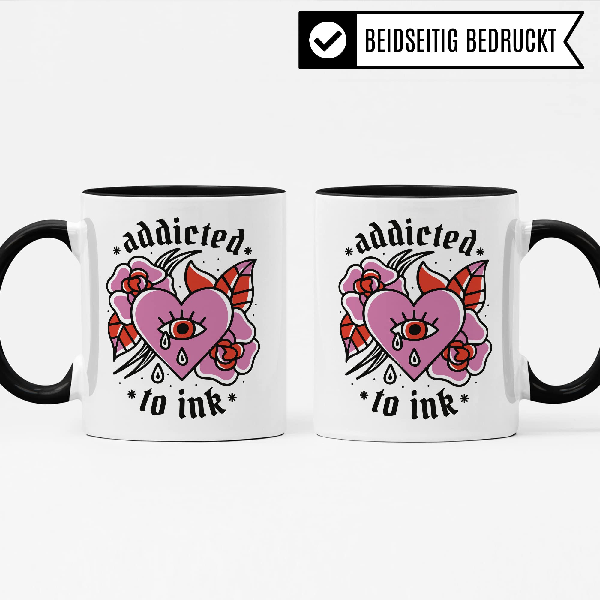 Tasse Tattoo, Addicted to Ink Tasse, Geschenk Tattowierer Tattoo Motiv Spruch, Geschenkidee Tattowierte Beruf Tattoowierer Kaffeetasse schönes Motiv