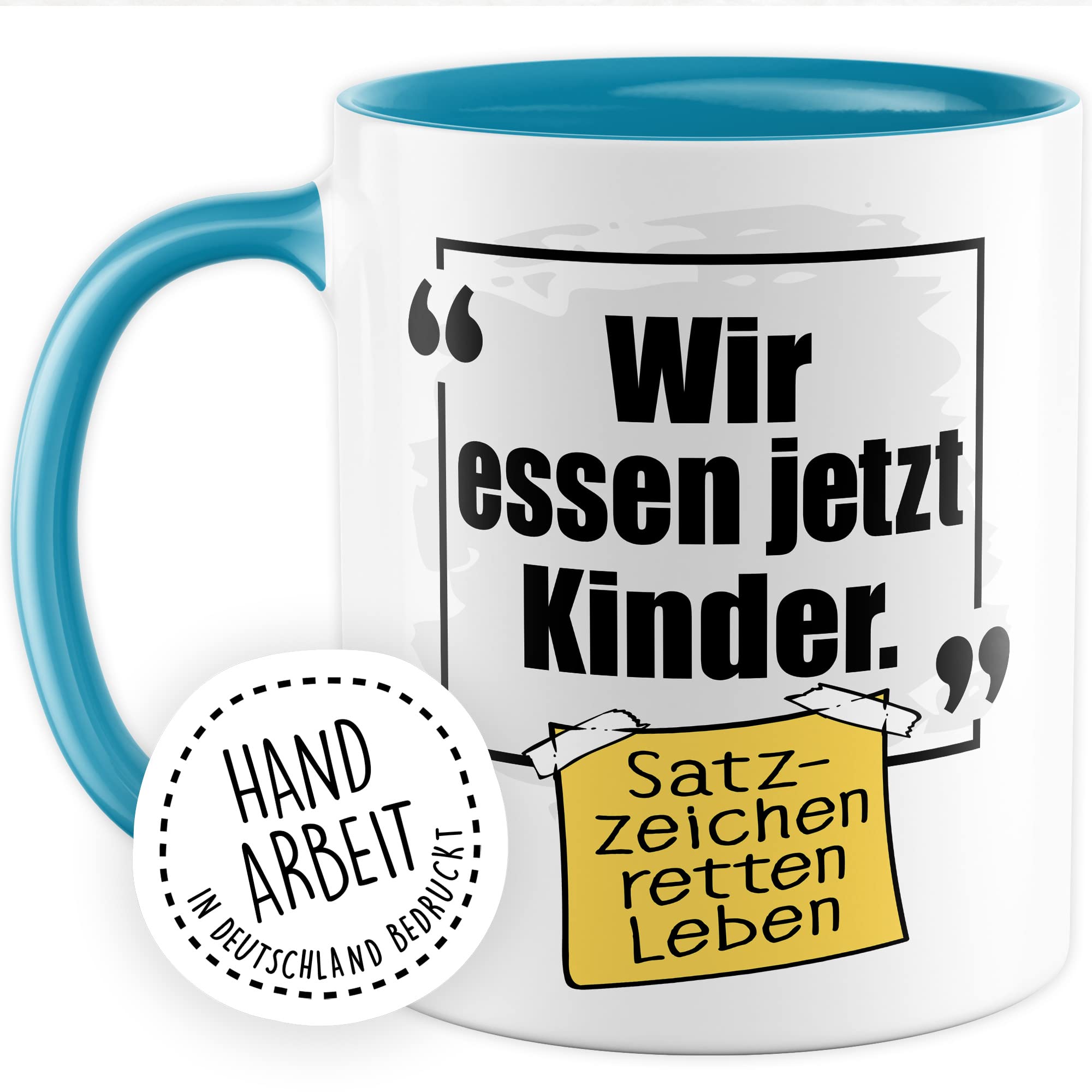 Lustige Tasse mit Spruch Kaffeetasse Grammatik Witz lustig Kaffee-Becher Zeichensetzung rettet Leben wir essen jetzt Kinder Interpunktion Deutsch