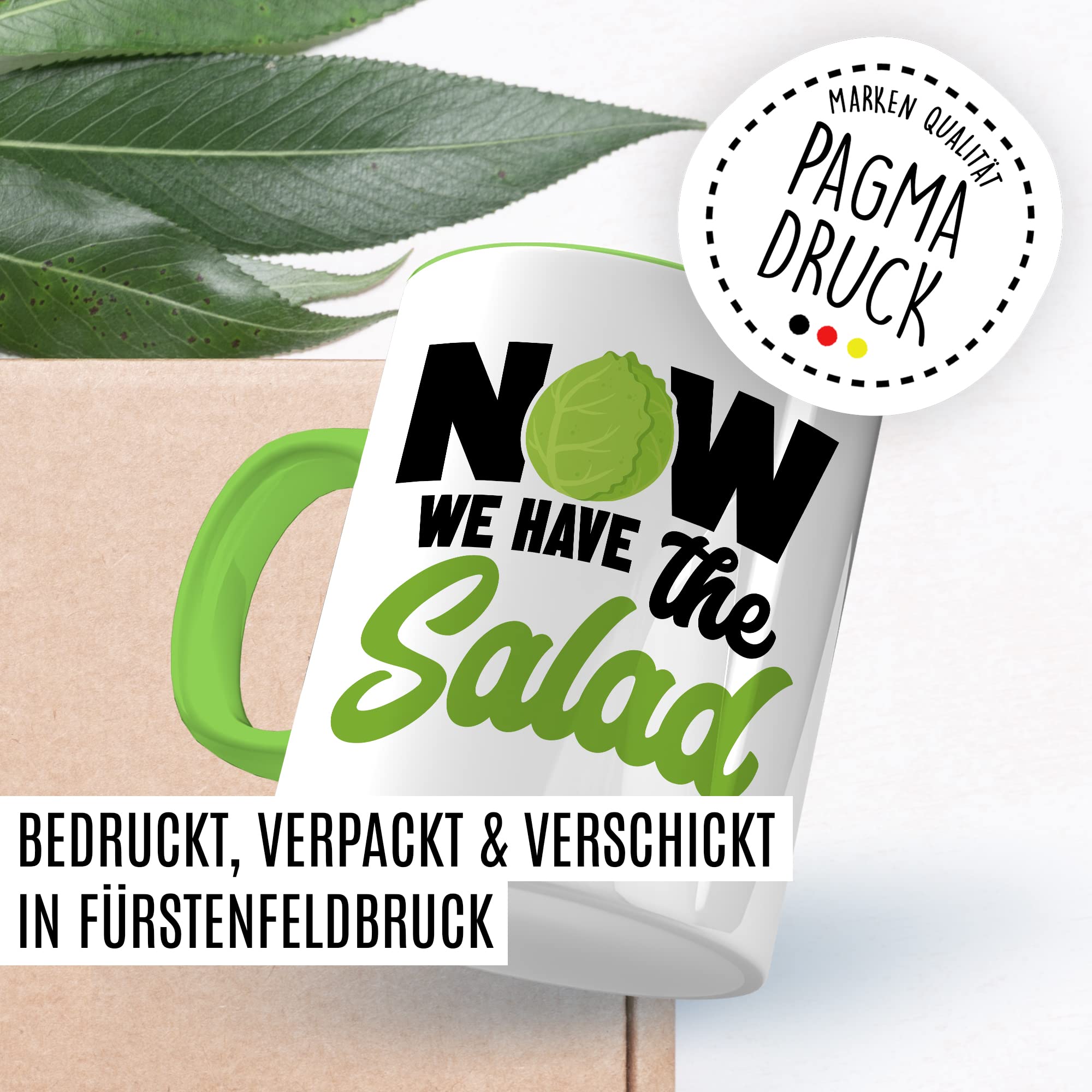 Witz Tasse mit Spruch Denglisch Kaffeetasse Humor Now we have the salad Witz Kaffee-Becher Englisch-Lehrer Geschenk lustig Jetzt haben wir den Salat Sprichwort Geschenkidee Wortspiel