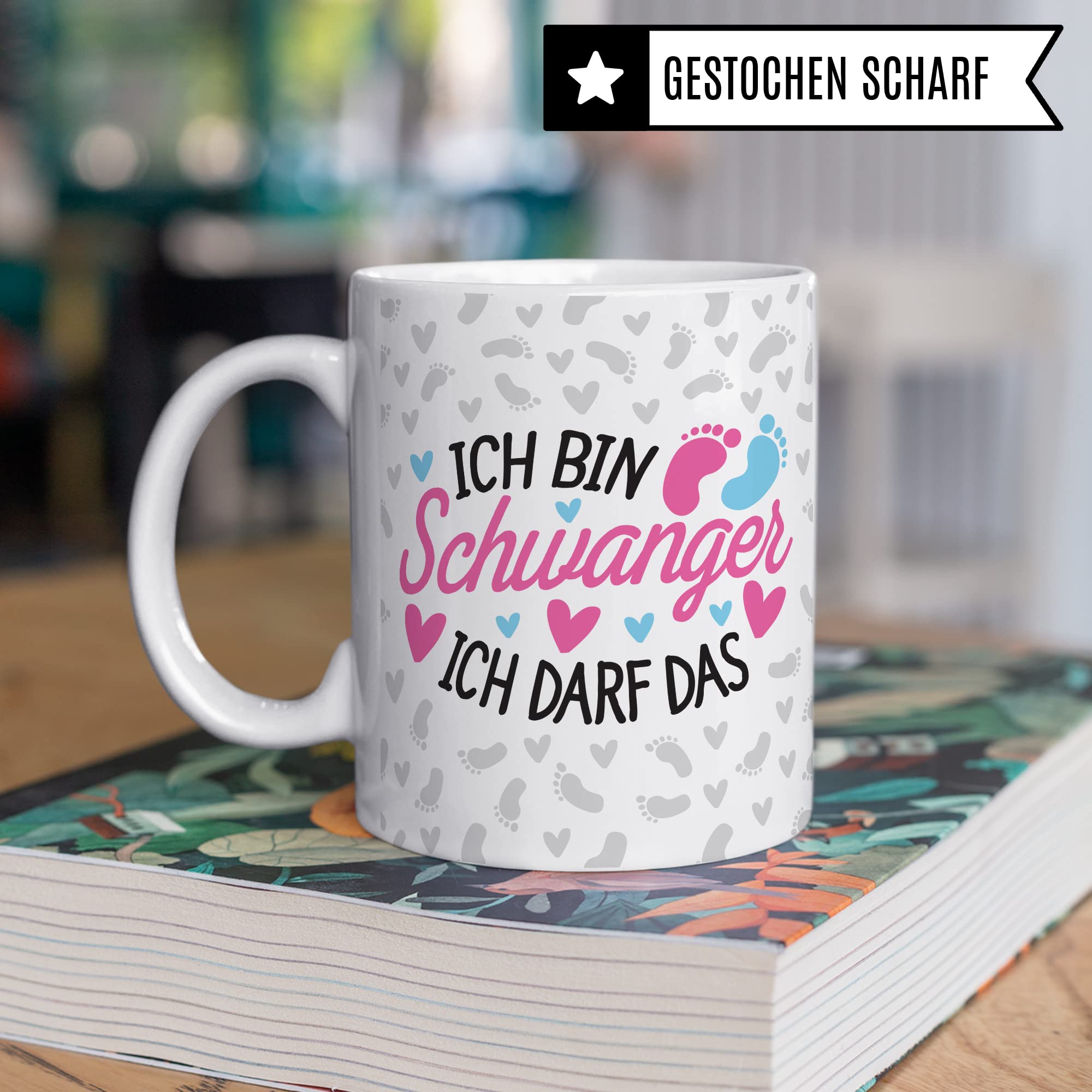 Schwangerschaft Tasse - Ich bin Schwanger Ich darf das - Geschenk für Schwangere schöner Spruch Geschenkidee werdende Mutter Kaffee-Becher