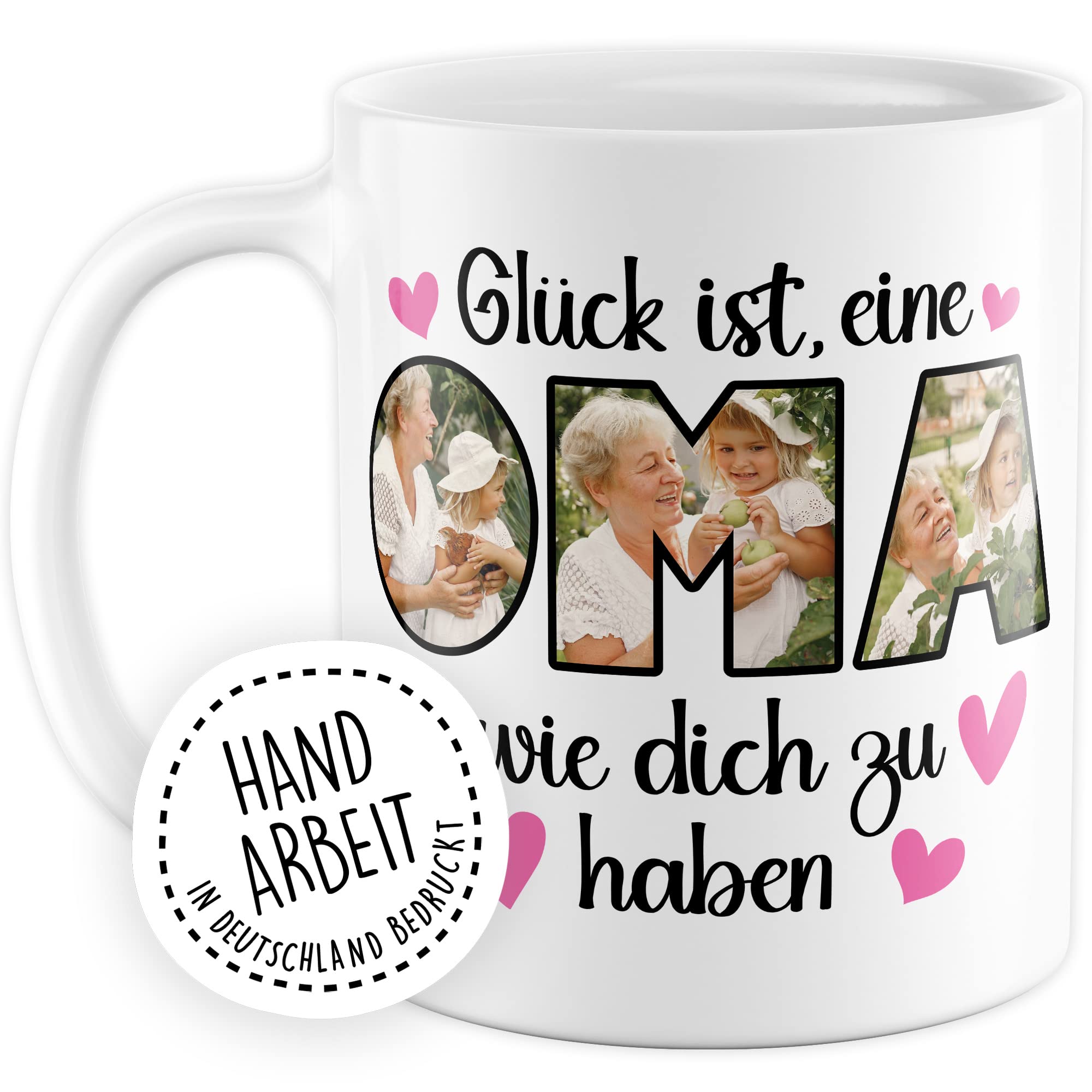 Oma Tasse personalisliert mit Bild, Glück ist eine Oma wie dich zu haben, Geschenk personalisierbar Großmutter Spruch Enkelkinder Geschenkidee Enkel Kaffeetasse