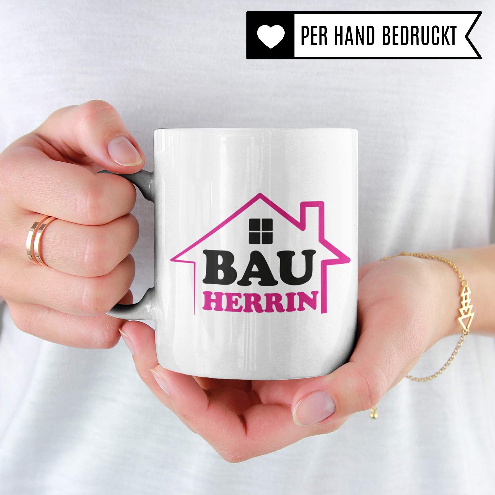 Pagma Druck Bauherrin Tasse, Richtfest Geschenk, Becher Geschenke zum Richtfest, Geschenkideen zum Hausbau Einweihung Einweihungsfeier, Häuslebauer Hausbauer Kaffeetasse