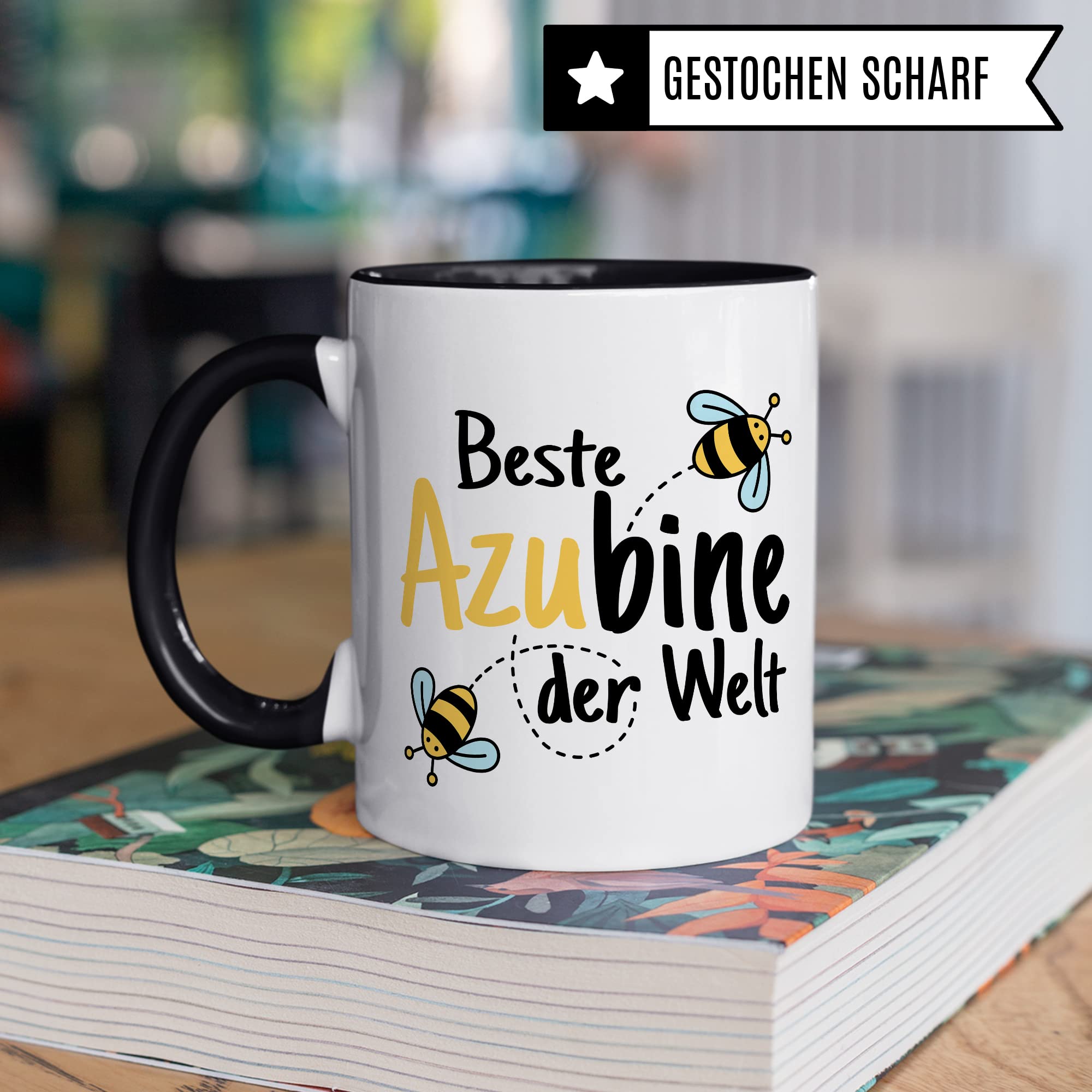 Tasse Azubine Kaffeetassen Azubi Ausbildung Kaffee-Becher Lehrling Ausbildung Beste Azubine der Welt Spruch Becher Geschenkidee Azubine-Geschenk Auszubildende Auszubildender Biene