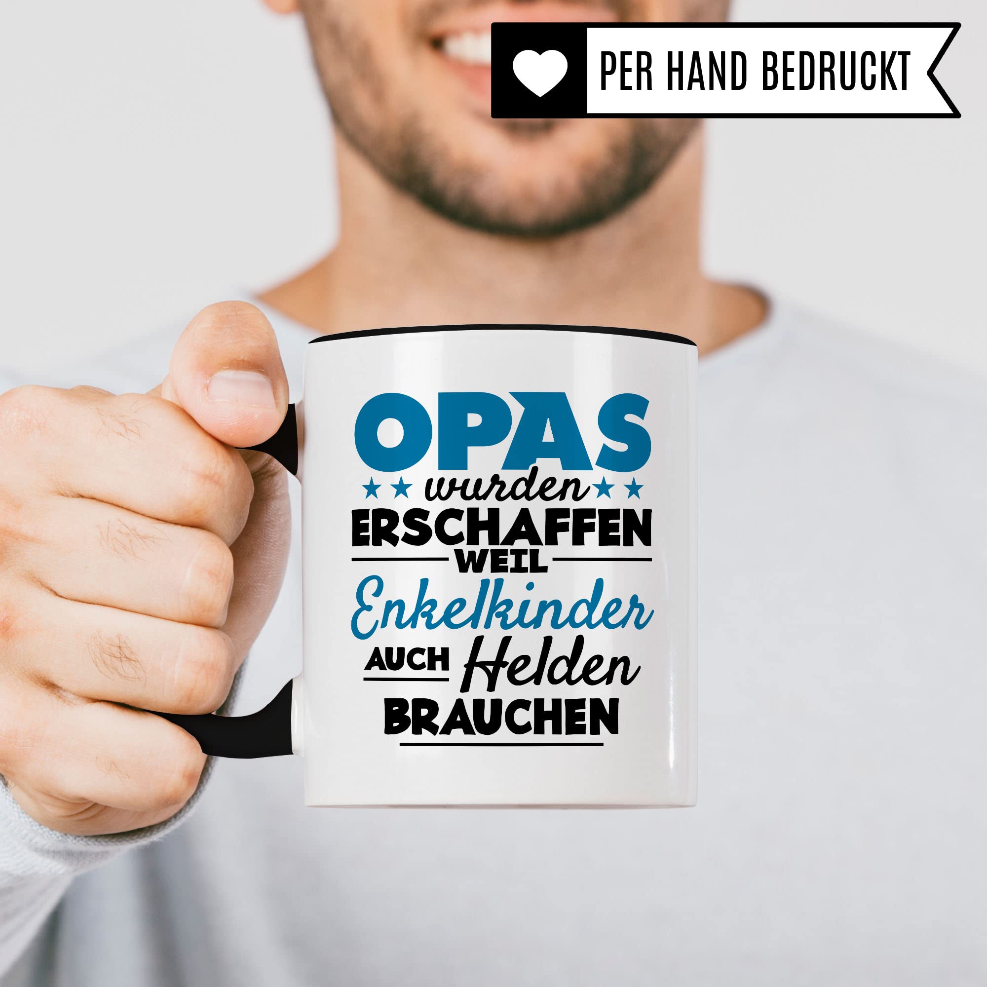 Opa Tasse - Opas wurden erschaffen weil Enkel-Kinder auch Helden brauchen - Geschenk Großvater Enkelkinder schöner Spruch Geschenkidee Enkel Kaffee-Becher