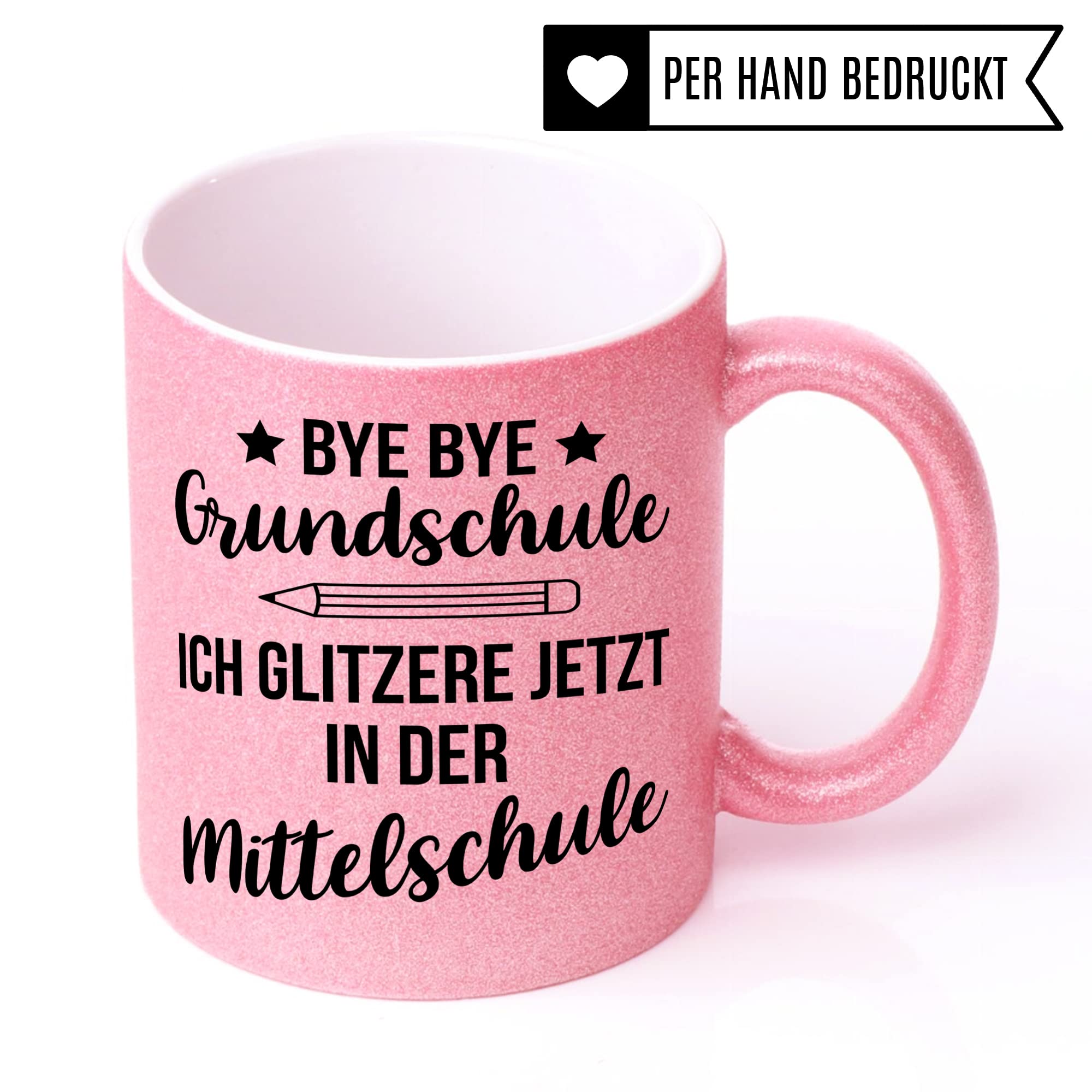 Tasse Mittelschule 5. Klasse Glitzer Geschenk Schulwechsel Grundschule Mittelschule Übergang Geschenk Geschenkidee Übertritt Hauptschule Schule Mittelschülerin Mädchen Kakao-Becher Glitzertasse