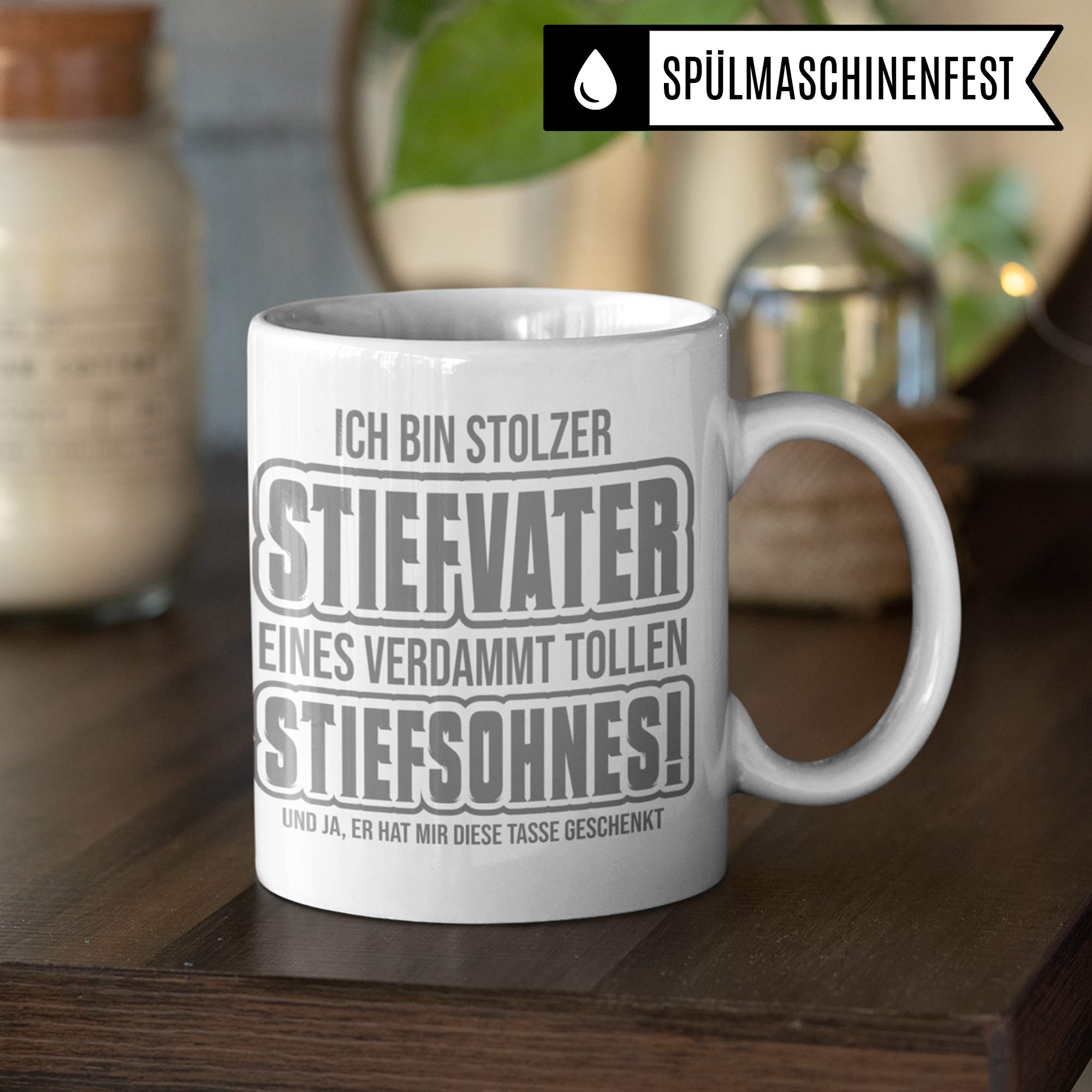 Pagma Druck Tasse Stiefvater Stiefsohn, Bonus Papa Kaffeetasse Geschenk Spruch, Bonuspapa Stief Vater Sohn Geschenkidee Kaffeebecher (Weiß/Weiß)