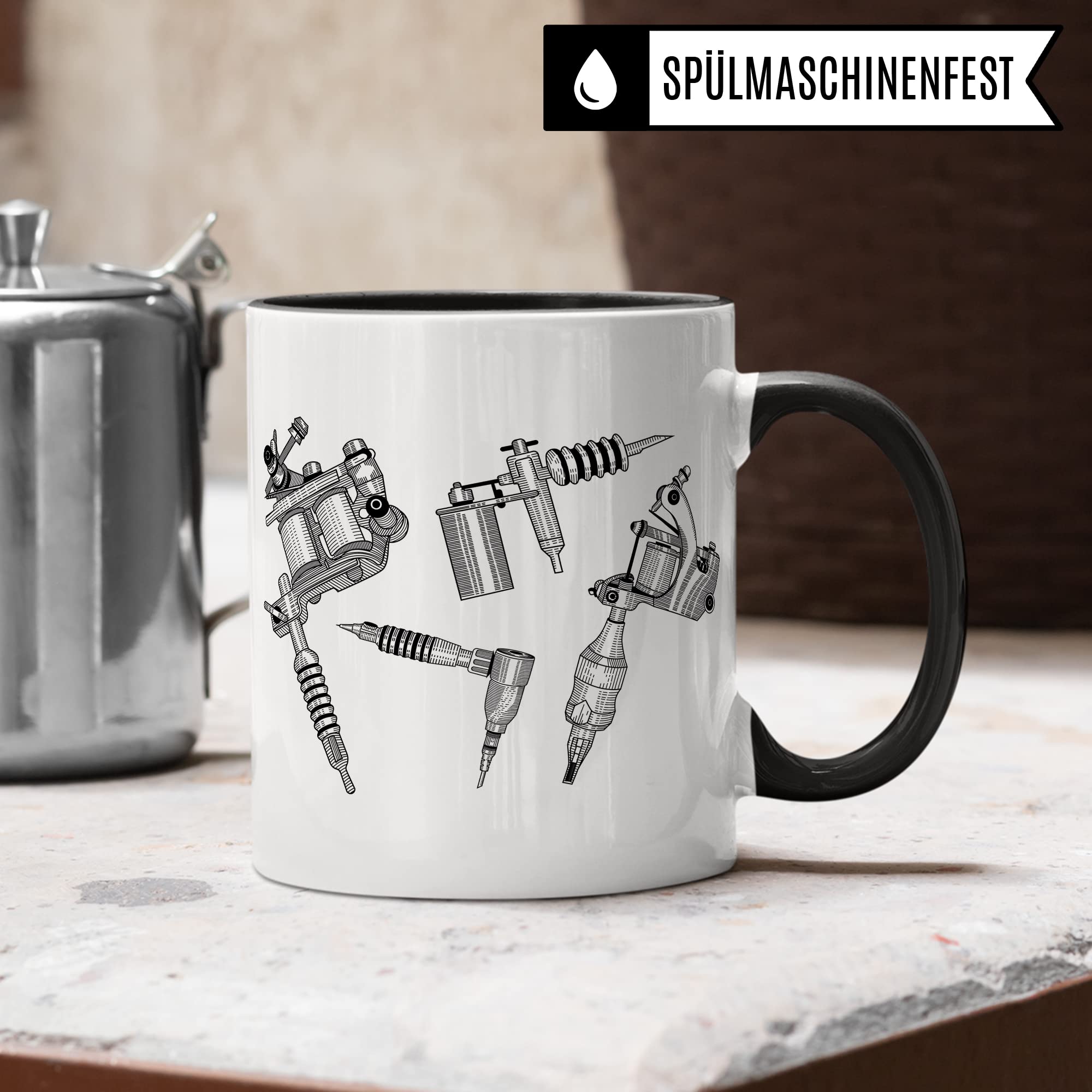 Tattoo Tasse, Tattoo Maschine Spruch, Geschenk Tattowierer Tattoo Motiv Spruch, Geschenkidee Tattowierte Beruf Tattoowierer Kaffeetasse schönes Motiv