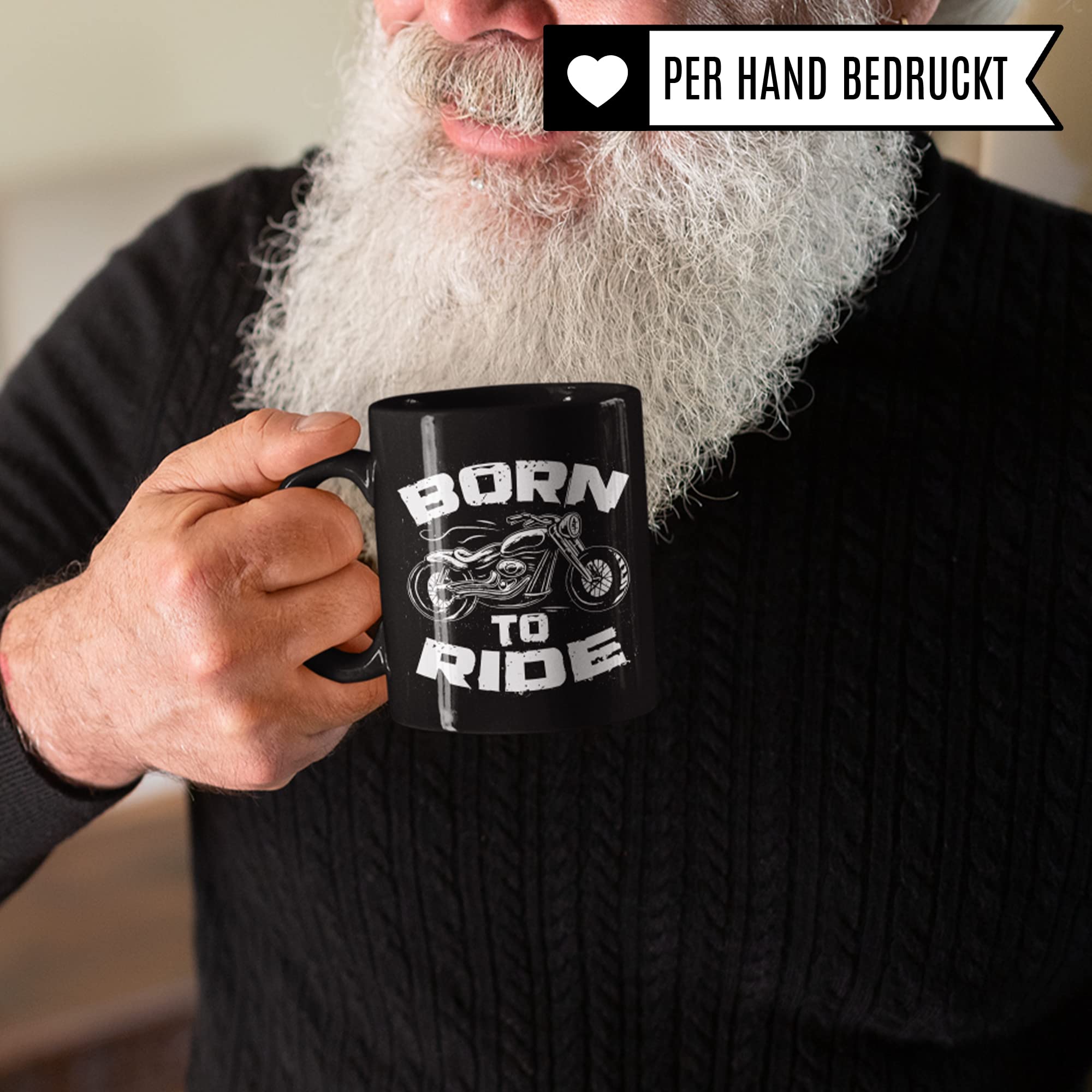 Tasse Motorrad, Born to Ride Biker Geschenk, Spruch lustig Motiv Geschenkidee Kaffeetasse Motorradfahrer Motorradfahrerin Frauen Männer Kaffeebecher