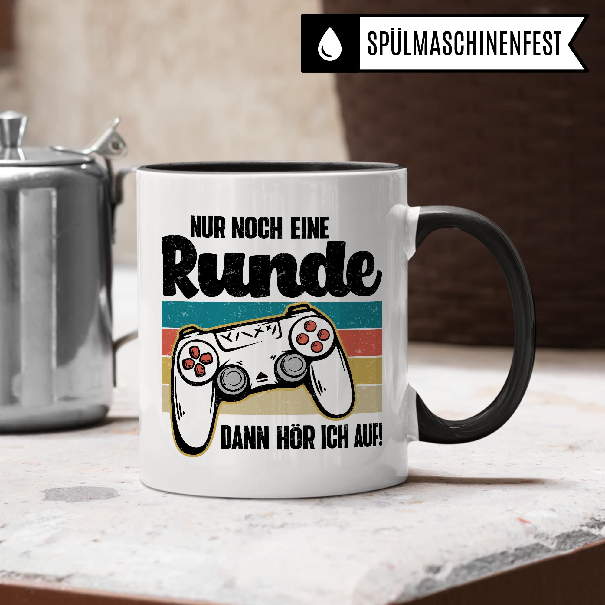 Tasse Gamer, Nur noch eine Runde - dann hör ich auf! Geschenkidee für Computerspieler, Gaming-Fans und Zocker Kaffee-Becher Nerd Gaming Kaffeetasse mit Spruch lustig Geschenk