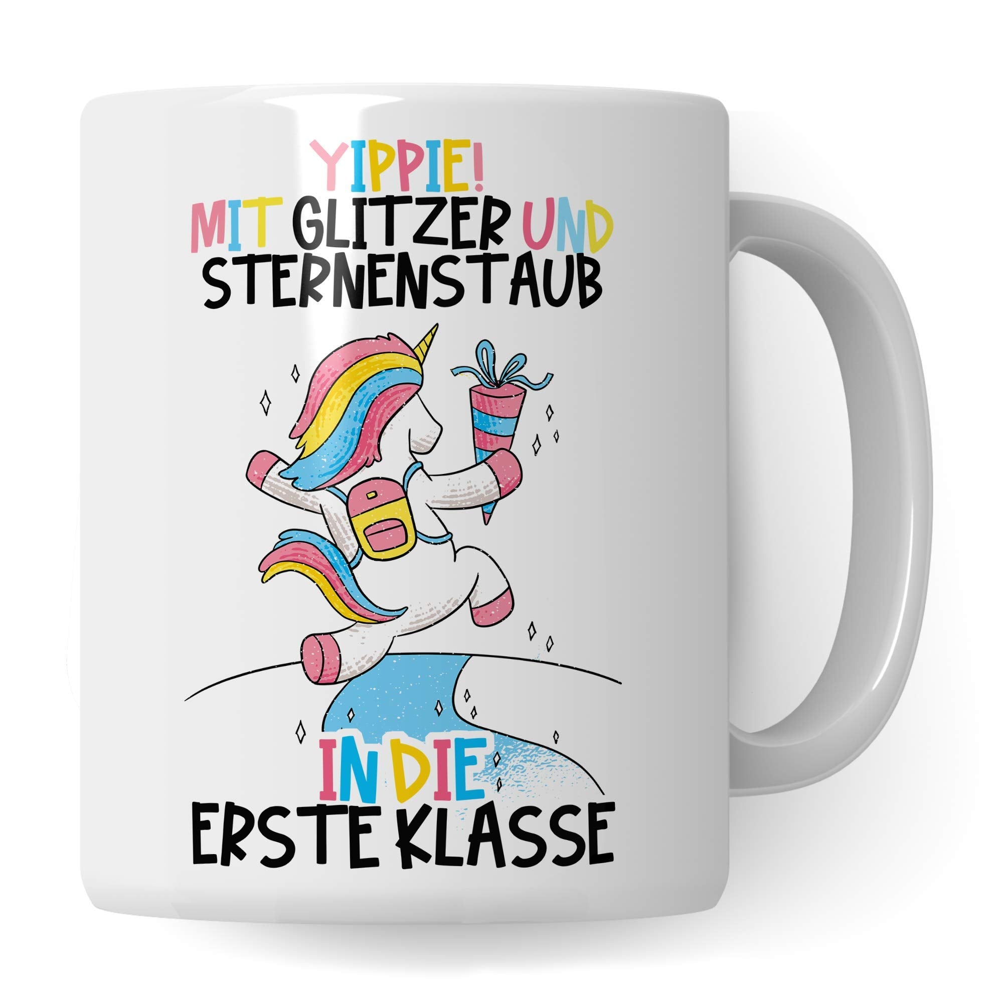 Pagma Druck Tasse Einschulung, Geschenk zur Einschulung Mädchen, Schulbeginn Schulanfang Mädchen Becher, Schulkind Mädchen, Erster Schultag Deko Teetasse Einschulungsgeschenke Einhorn