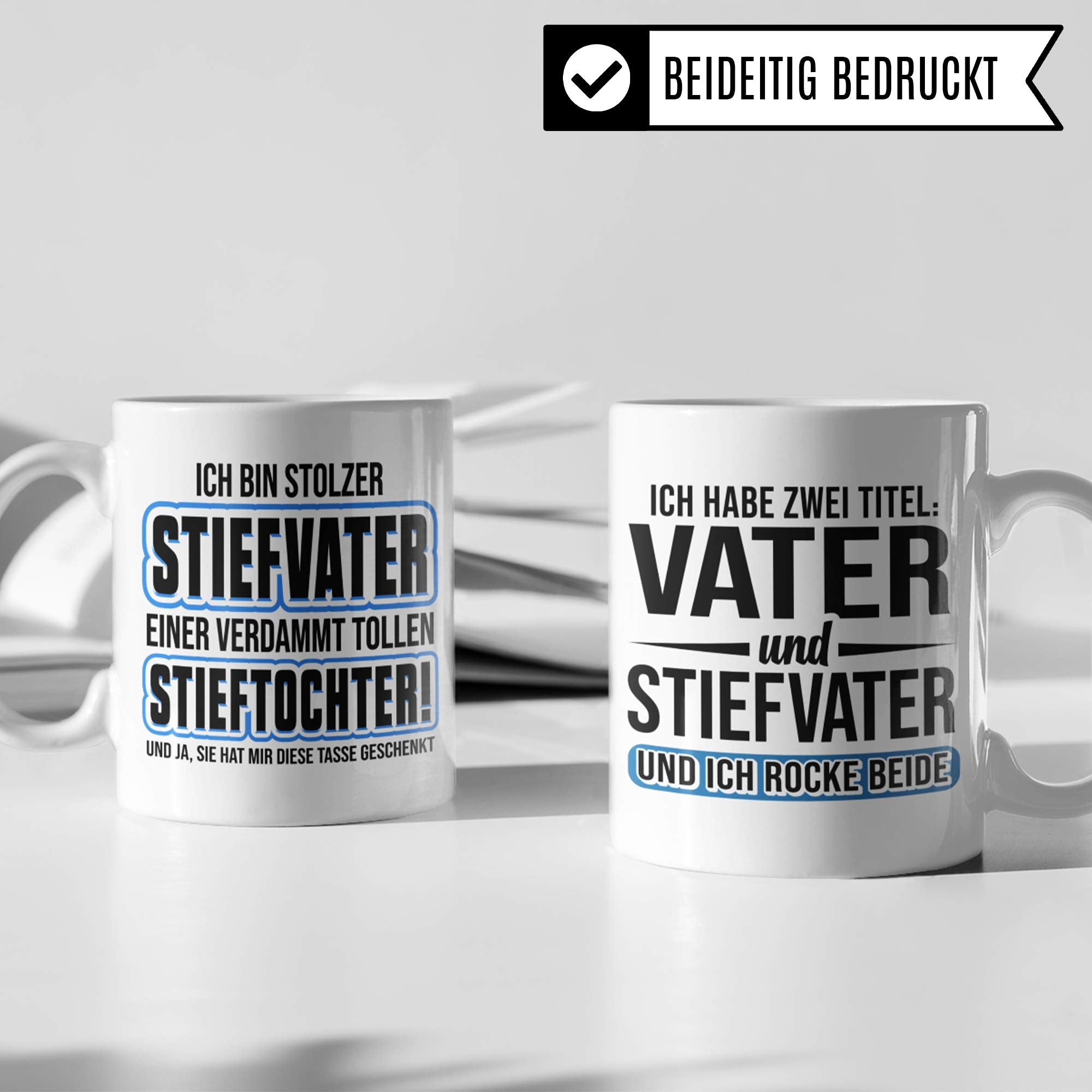 Pagma Druck Stiefvater Stieftochter Tasse Geschenk, Bonus Papa Tochter Spruch Becher Geschenkidee, Kaffeetasse (Weiß/Weiß)