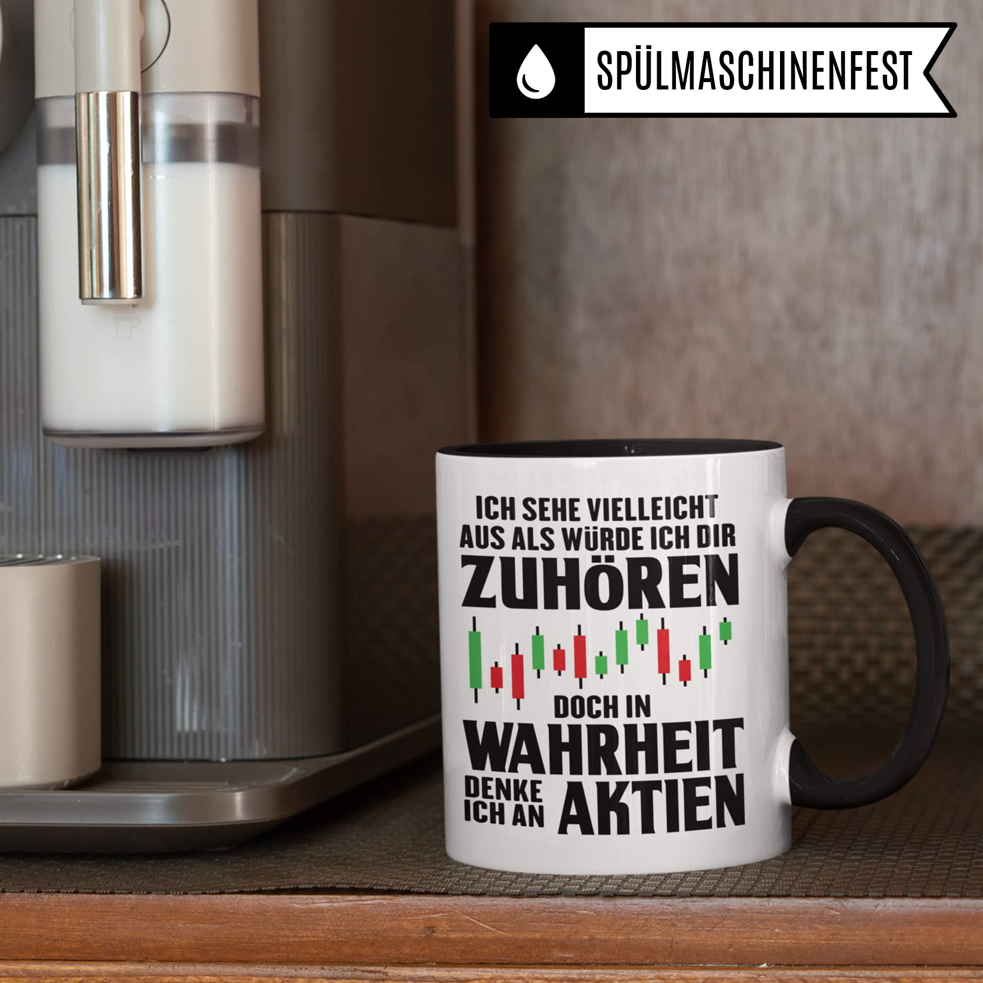 Tasse Aktien - Kaffeetasse für Investor Aktionär Börse Geld Trader - Geschenk zum Investieren Bullenmarkt Bärenmarkt Chart - Aktienkurse Motiv Geschenkidee Kaffeebecher