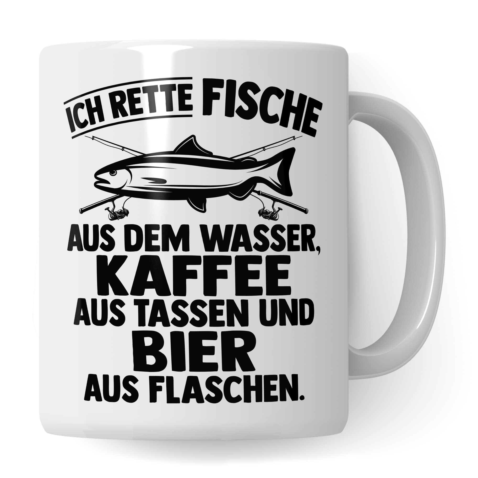 Angler Tasse Geschenk, Ich rette Fische aus dem Wasser, Kaffee aus der Tasse Bier aus der Flasche Geschenkidee Angler Fischer Kaffeetasse mit Spruch lustig Kaffee-Becher Fisch-Liebhaber