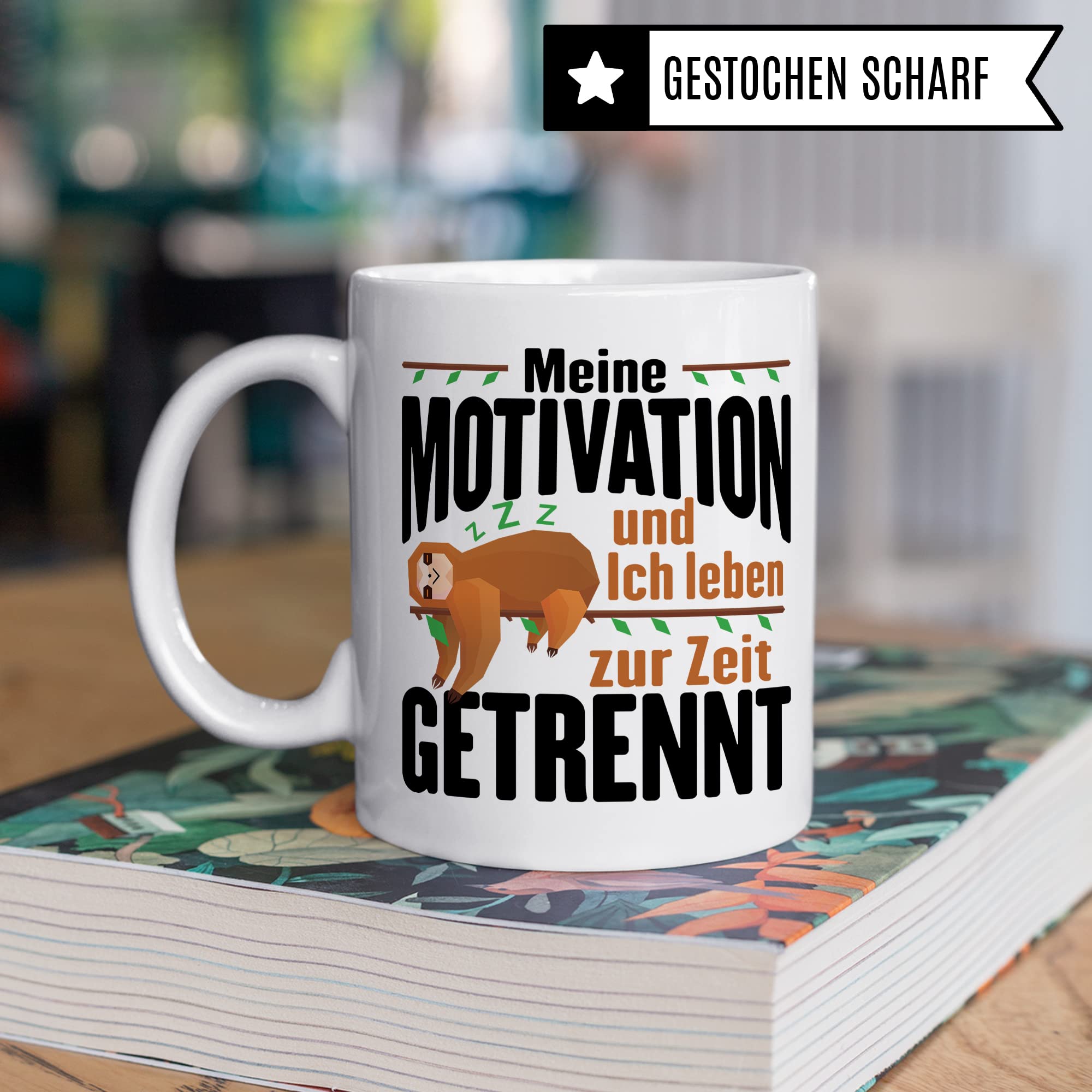 Lustige Tasse, Meine Motivation und Ich leben zur Zeit getrennt Spruch, Faultier Motiv Geschenk Büro, lustiger Spruch Beruf, Kollegen Geschenkidee, Kaffeetasse