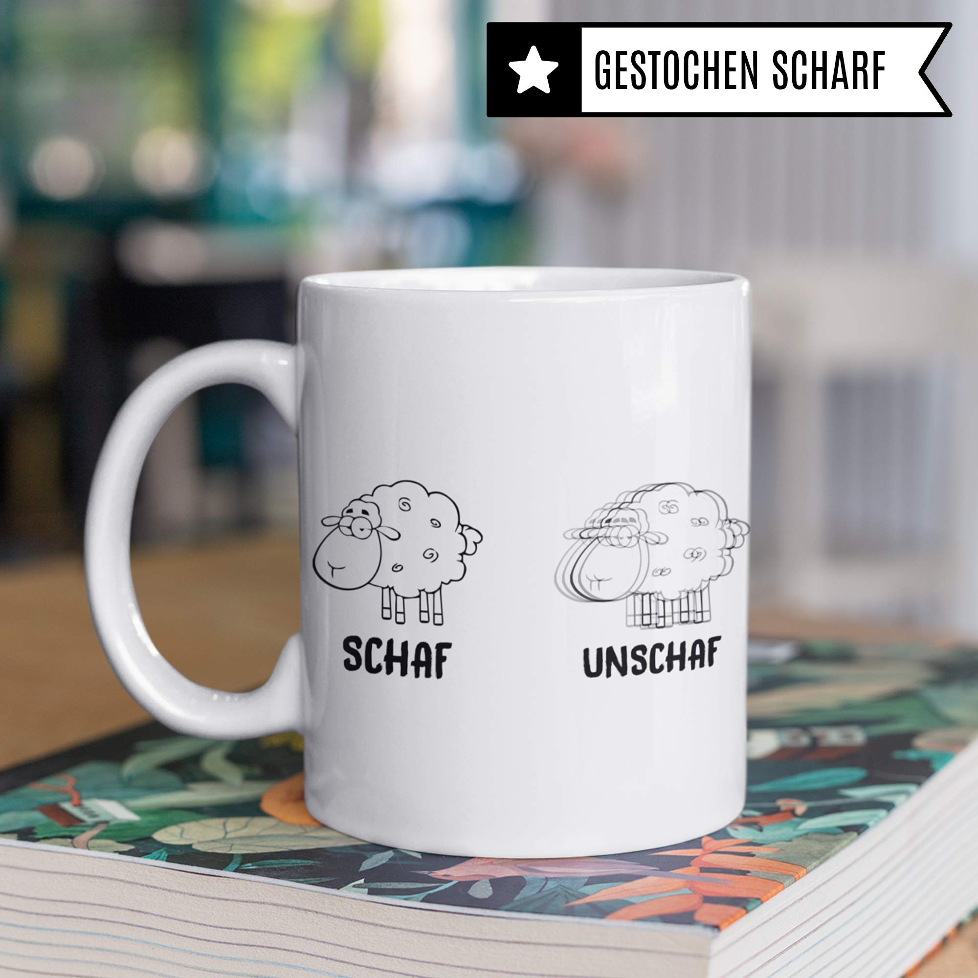 Schaf Unschaf Tasse - Witz Geschenk Becher lustig - Schafe Tiere Geschenkidee Wortwitz Kaffeetasse