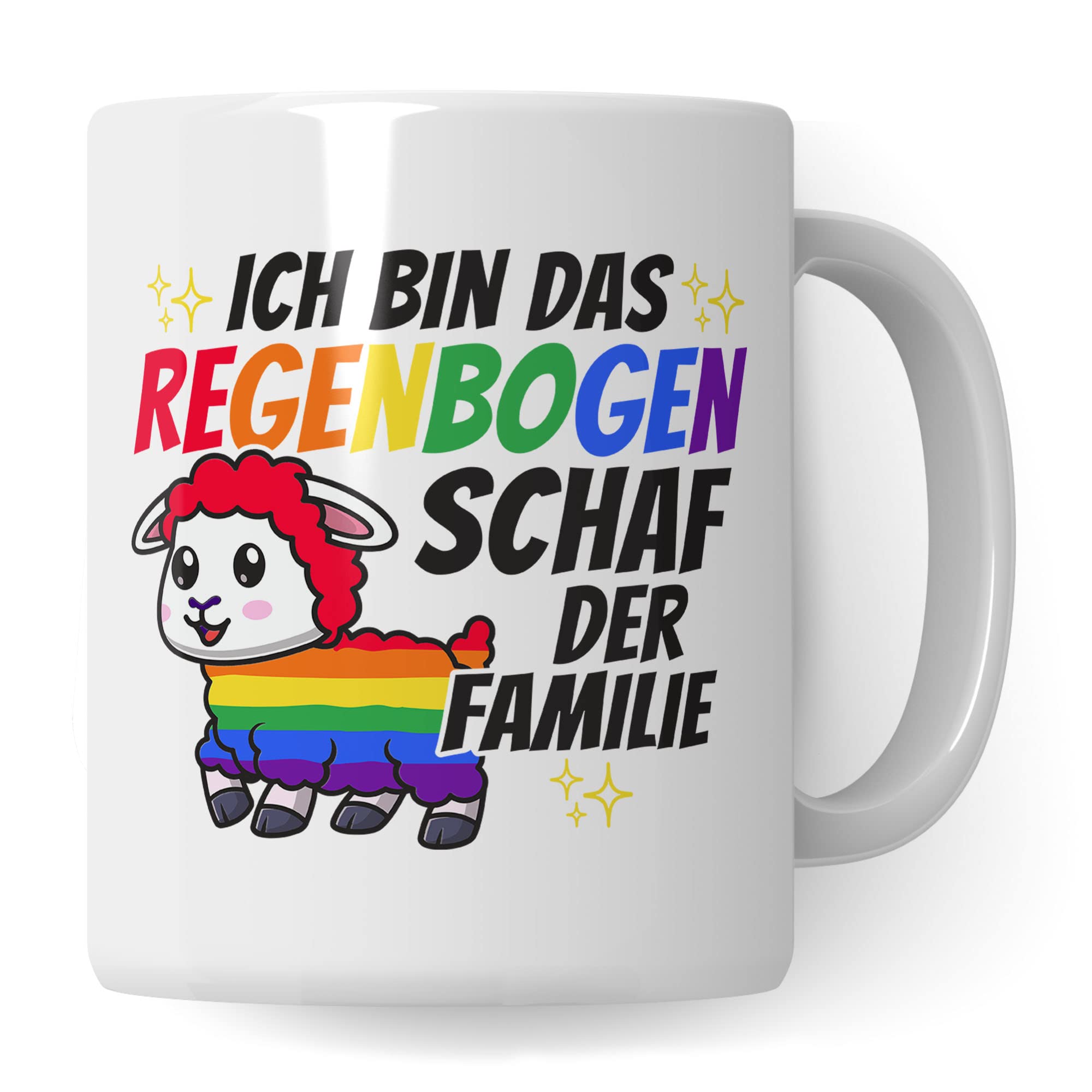 LGBTQI+ Tasse, Ich bin das Regenbogen Schaf der Familie, Gay Pride Geschenk Spruch lustig Motiv Geschenkidee Kaffeetasse outing LGBT queer schwul lesbisch Spruch