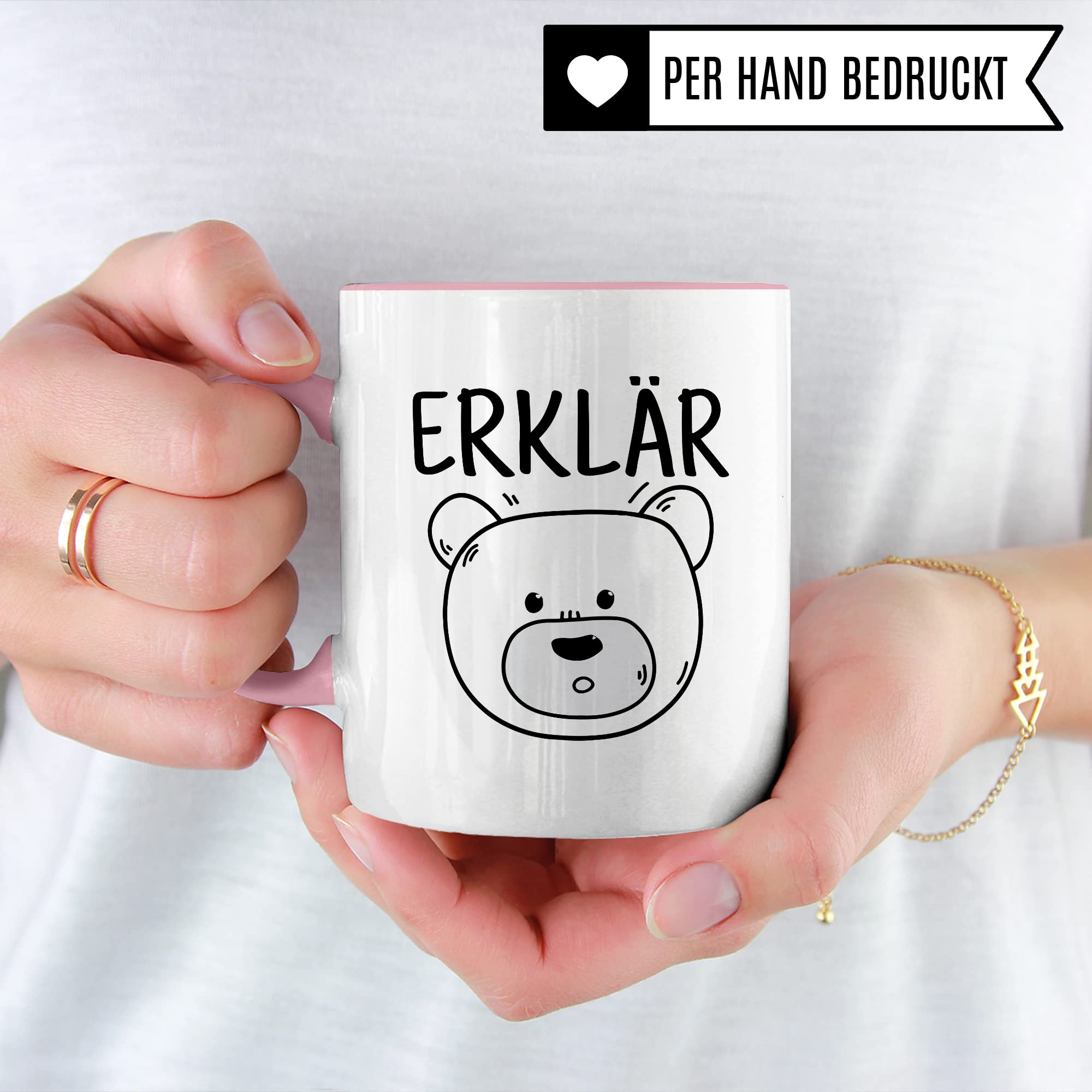 Tasse Erklärbär Geschenk Tasse mit Wortspiel Geschenkidee Kaffeetasse Tasse mit Spruch lustig Bären-Motiv Kaffee-Becher Teetasse Witztasse Humor Witz Deutschlehrer Germanistik