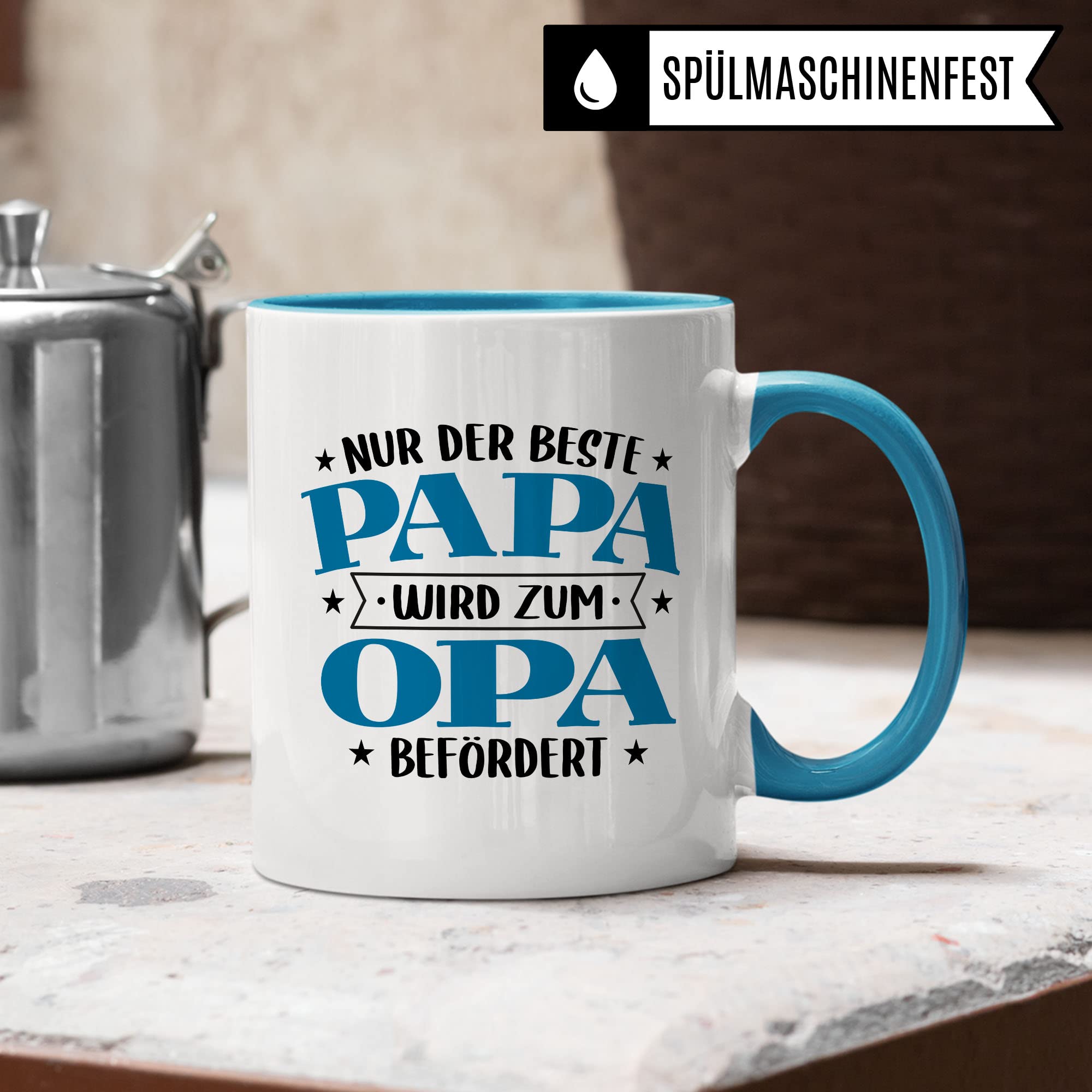 Tasse Opa, Nur der beste Papa wird zum Opa befördert Kaffeetasse mit Spruch lustig Kaffee-Becher Vater Geschenk Geschenkidee Großvater Geburt Teetasse