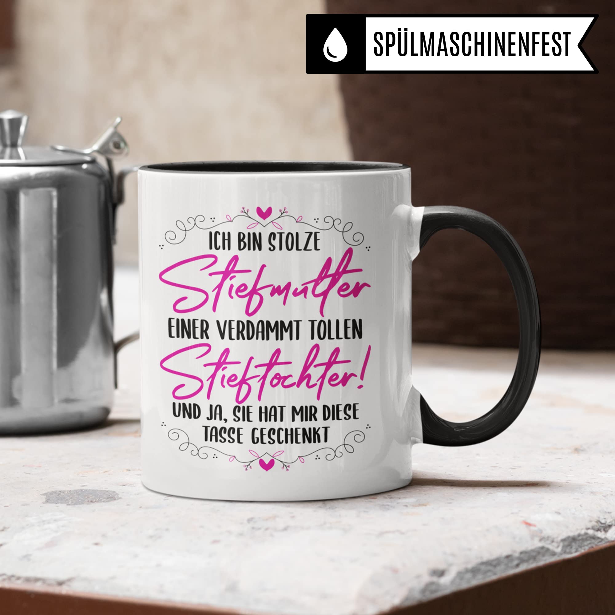 Stiefmutter Tasse, Stiefmama Geschenk, Stieftochter Kaffeebecher, Kaffeetasse Humor Witz Geschenkidee für Bonus Mama, Mutter Becher