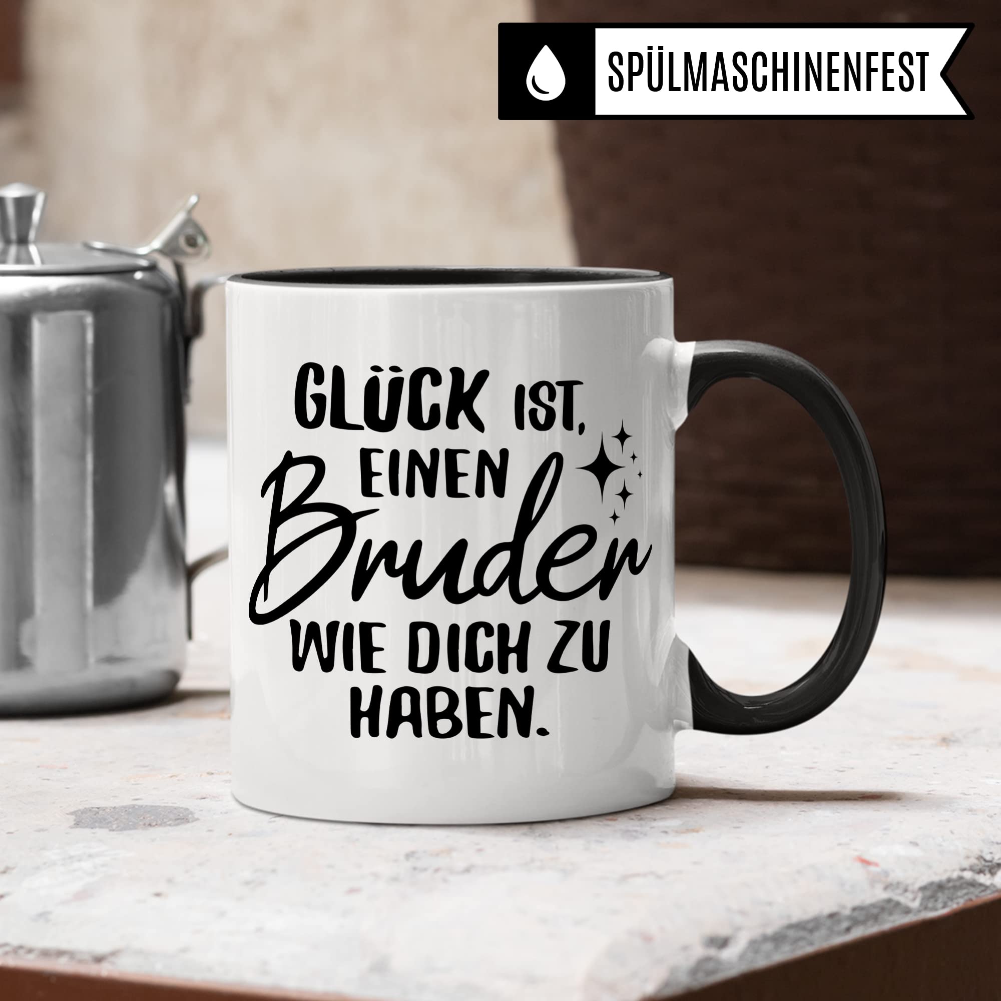 Bruder Tasse Geschwister Kaffeetasse Brüder Geschenk Bruderherz Kaffee-Becher Schwester Geschenkidee Glück ist einen Bruder wie dich zu haben Motiv Geschwisterliebe