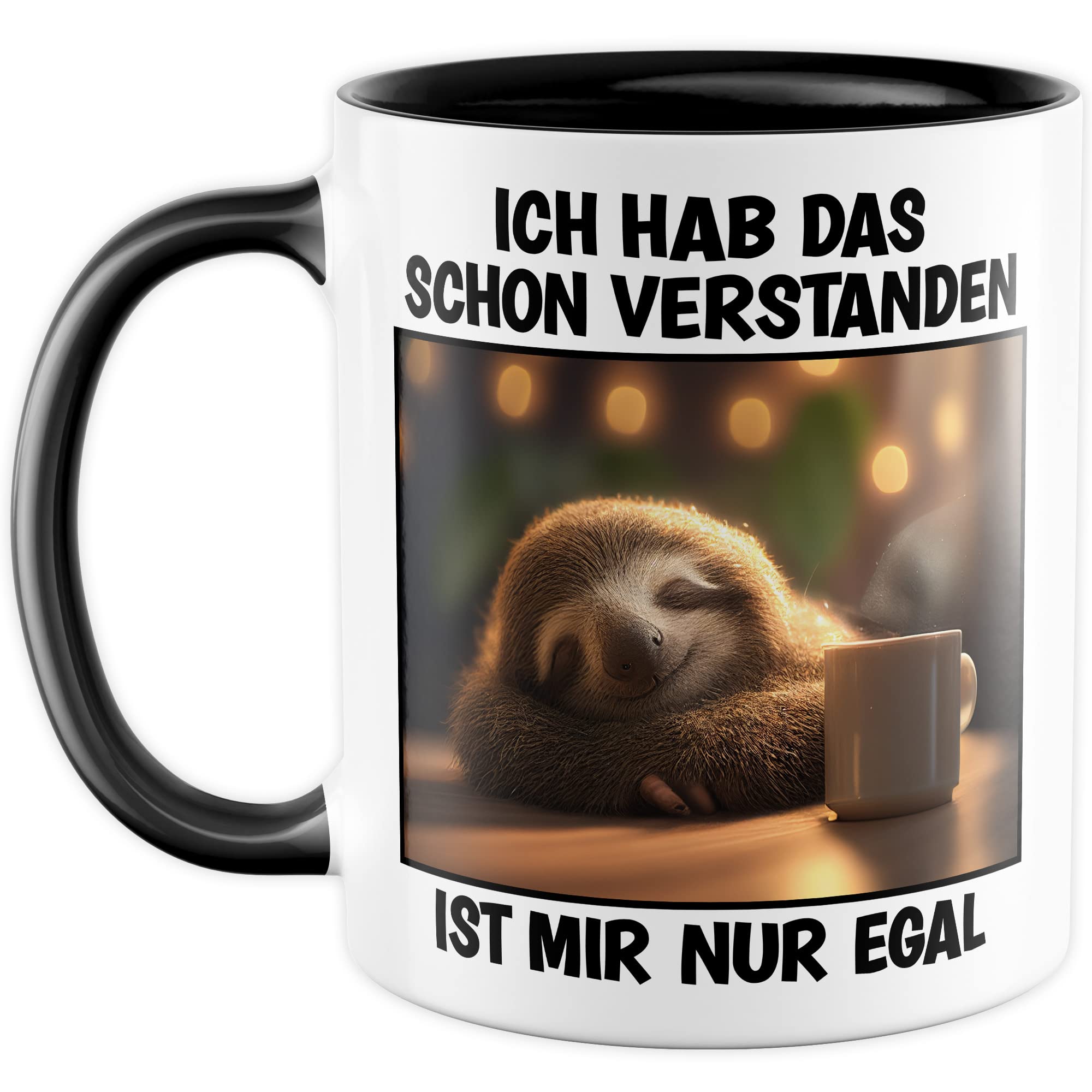 Faultier Tasse Ist mir Egal Geschenk Humor Kaffeetasse mit lustigen Spruch Büro Kaffeebecher Kollegin Geschenkidee Optimisten Teetasse