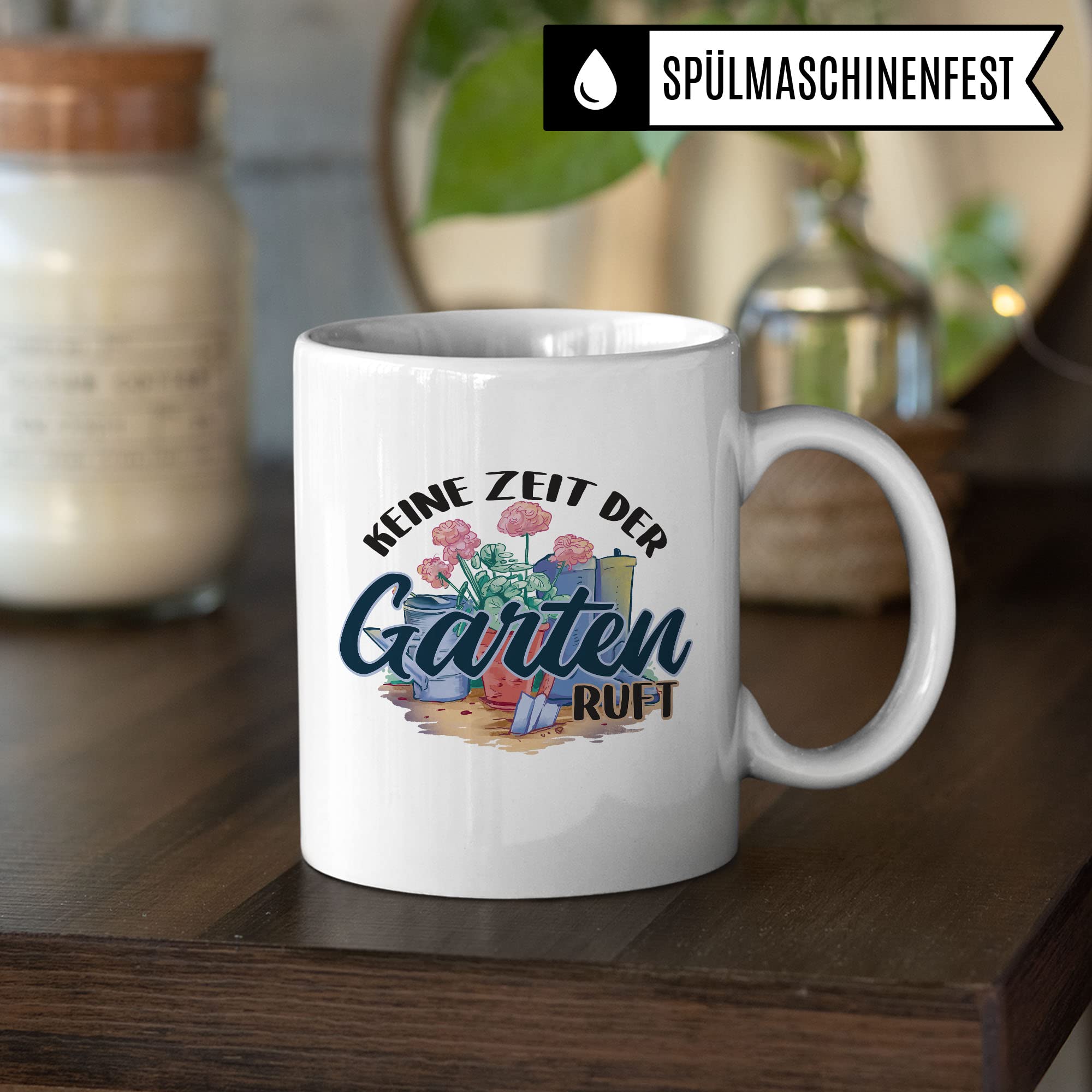 Tasse Garten-Liebhaber, Keine Zeit der Garten ruft Spruch, Kaffeebecher Geschenk Garten-Motiv Kaffee-Tasse Hobby-Gärtner Hobby-Gärtnerin grüner Daumen Geschenkidee Kaffeetasse